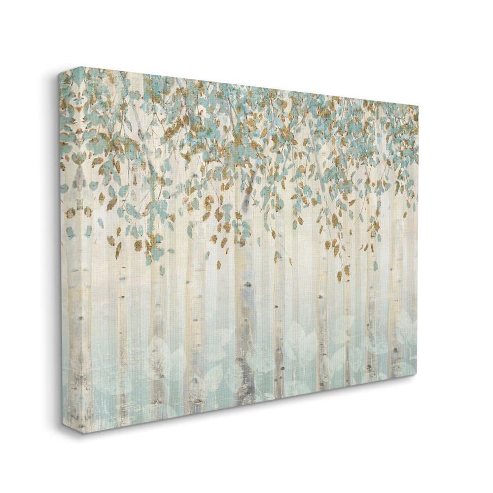 Stupell Industries Abstract Forest Leaves Trees Blue Tan Soft Painting Canvas Wall Art
