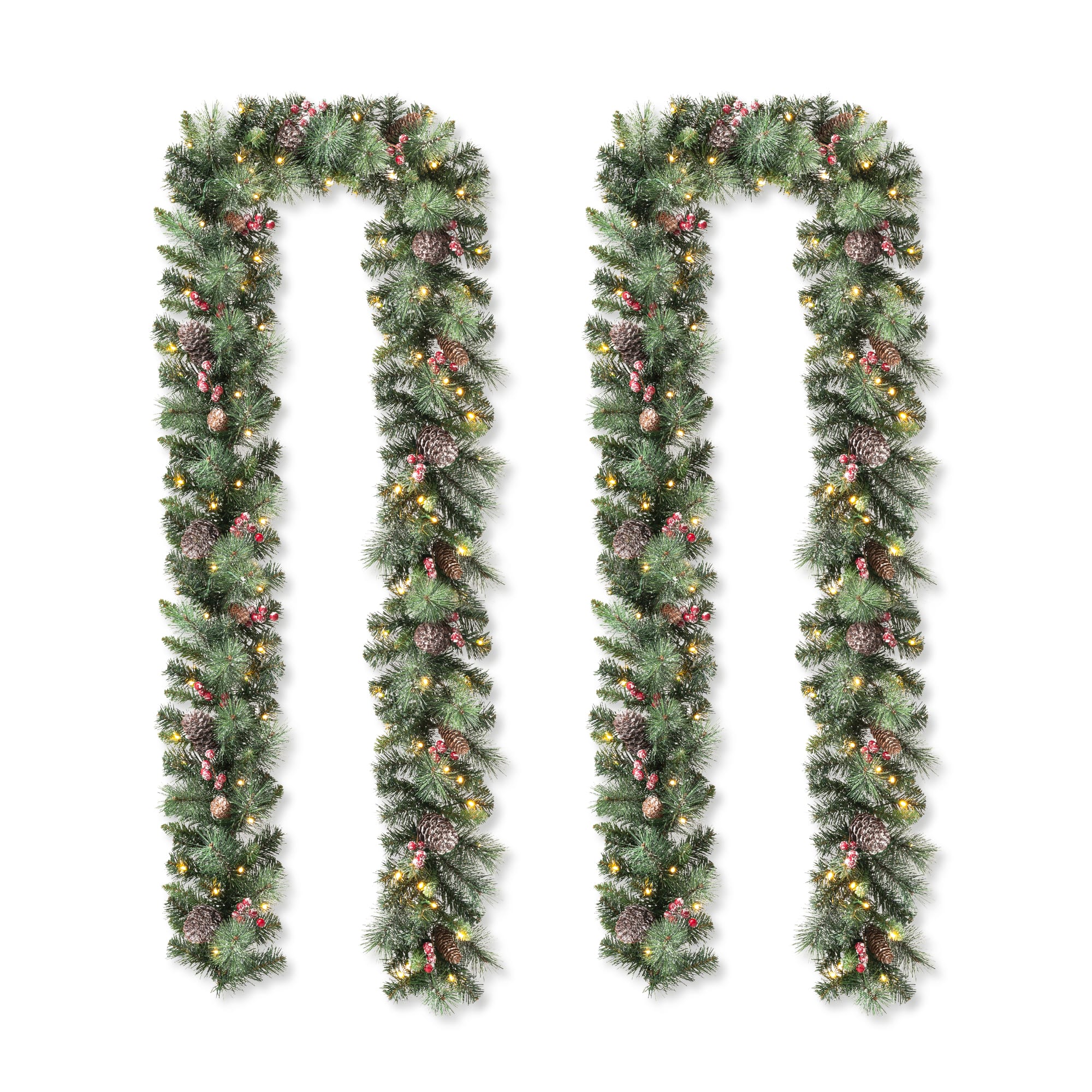 Glitzhome&#xAE; 6ft. Pre-Lit Glittered Pinecones &#x26; Berries Christmas Garland, 2ct.