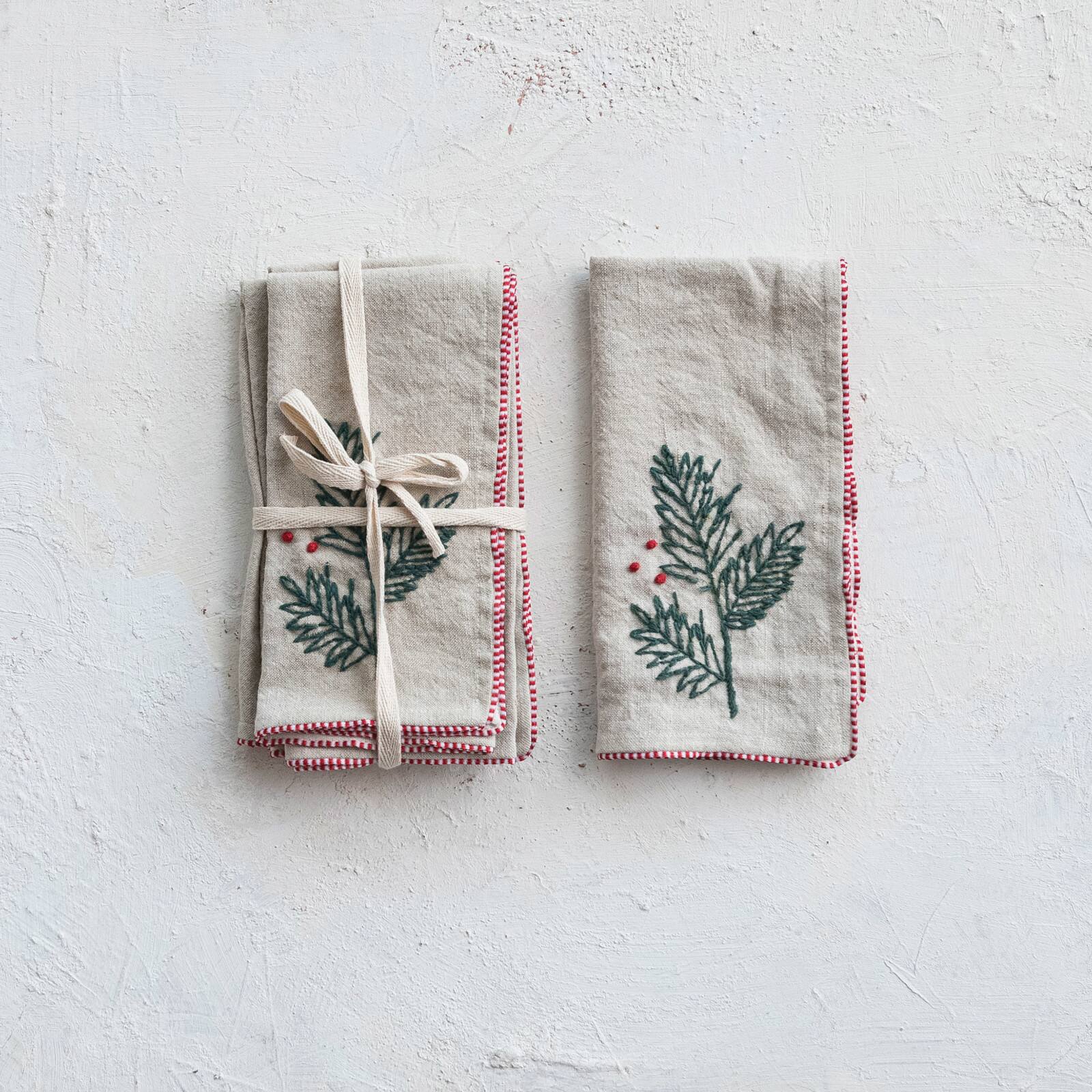 Hello Honey® Holly Embroidered Cotton & Linen Blend Napkins, 4ct.