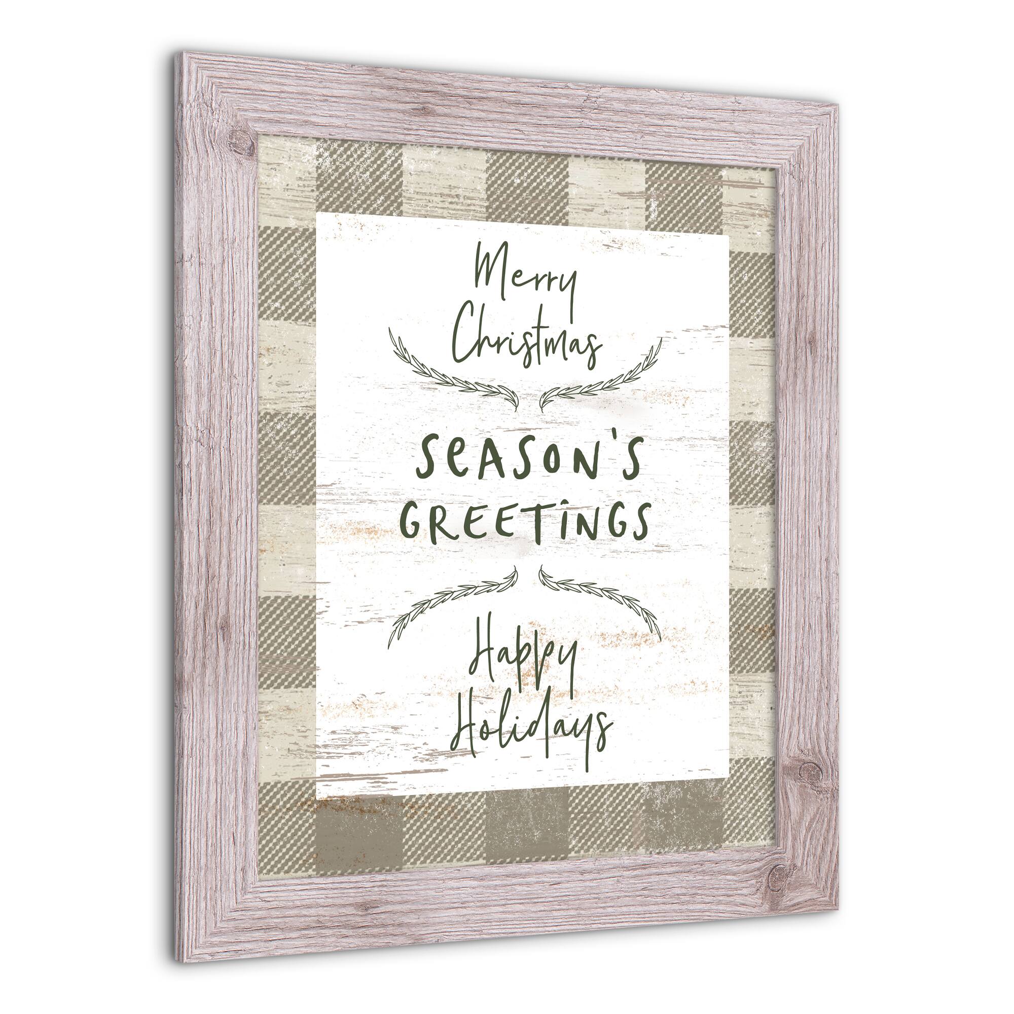 Taupe Buffalo Check Holiday Phrases Print in Western White Frame