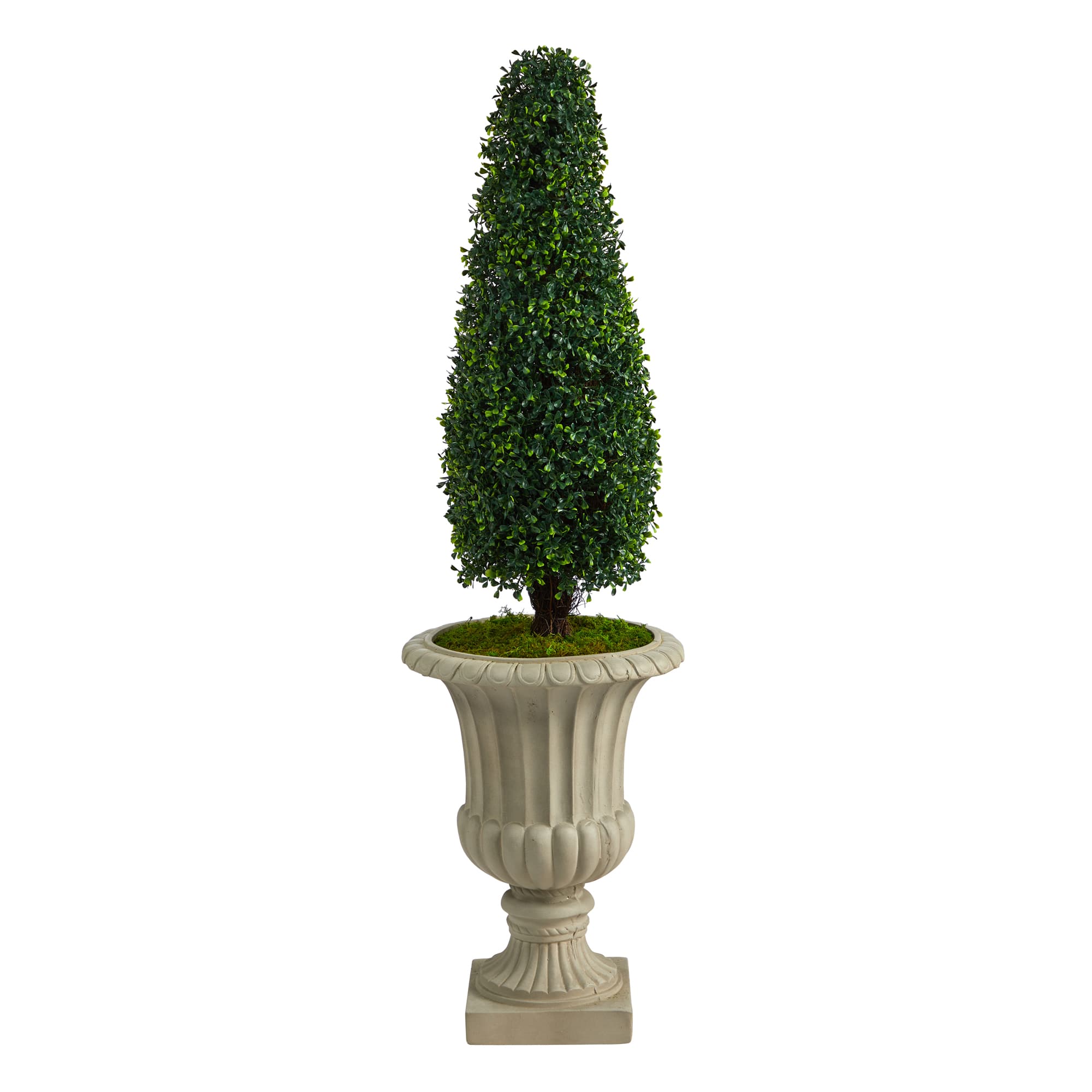 4ft. Boxwood Tower Topiary Tree in Sand Finished Urn | Trees & Floor ...