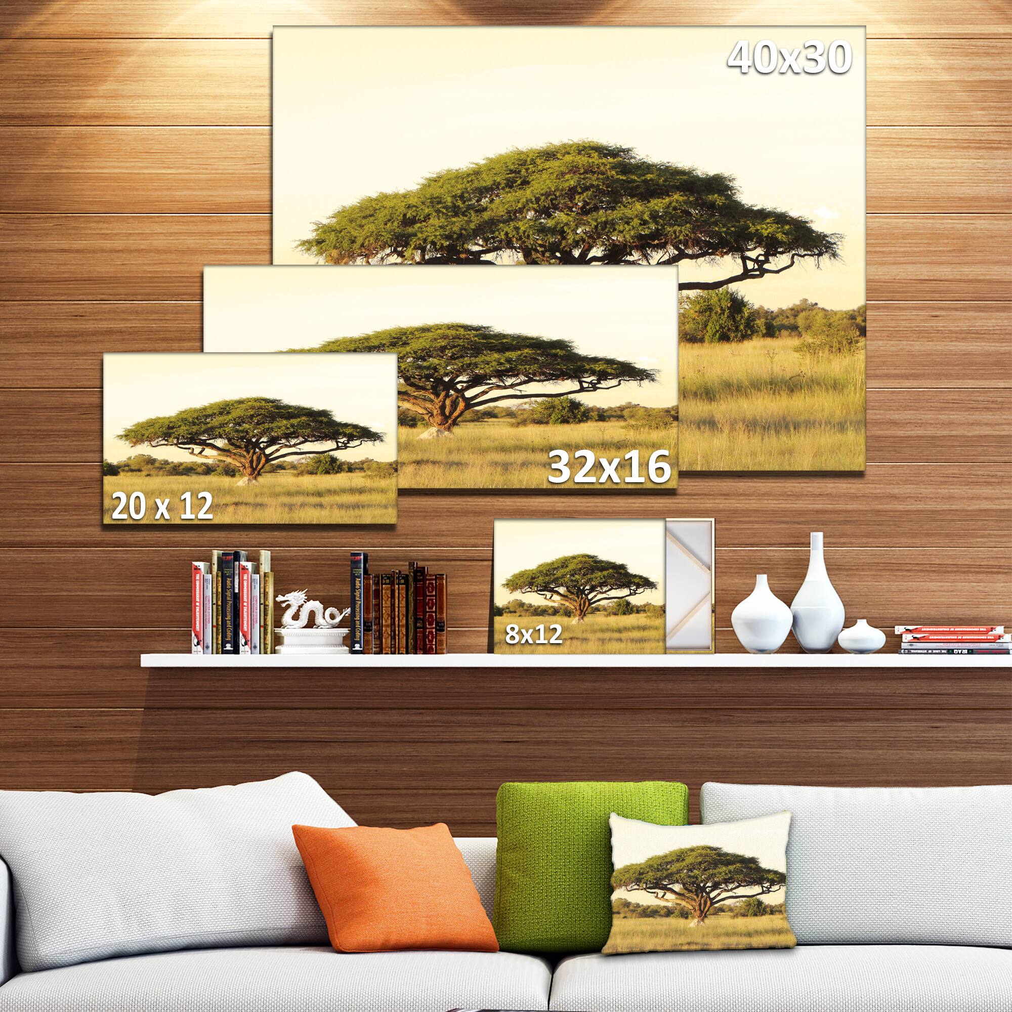 Designart - Acacia Tree on African Plain - Oversized African Landscape Canvas Art