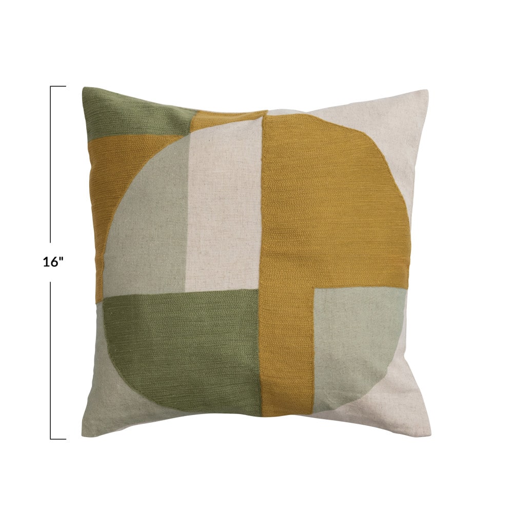 Hello Honey® Multicolored Cotton and Linen Printed Pillow with Embroidery and Geometric Design