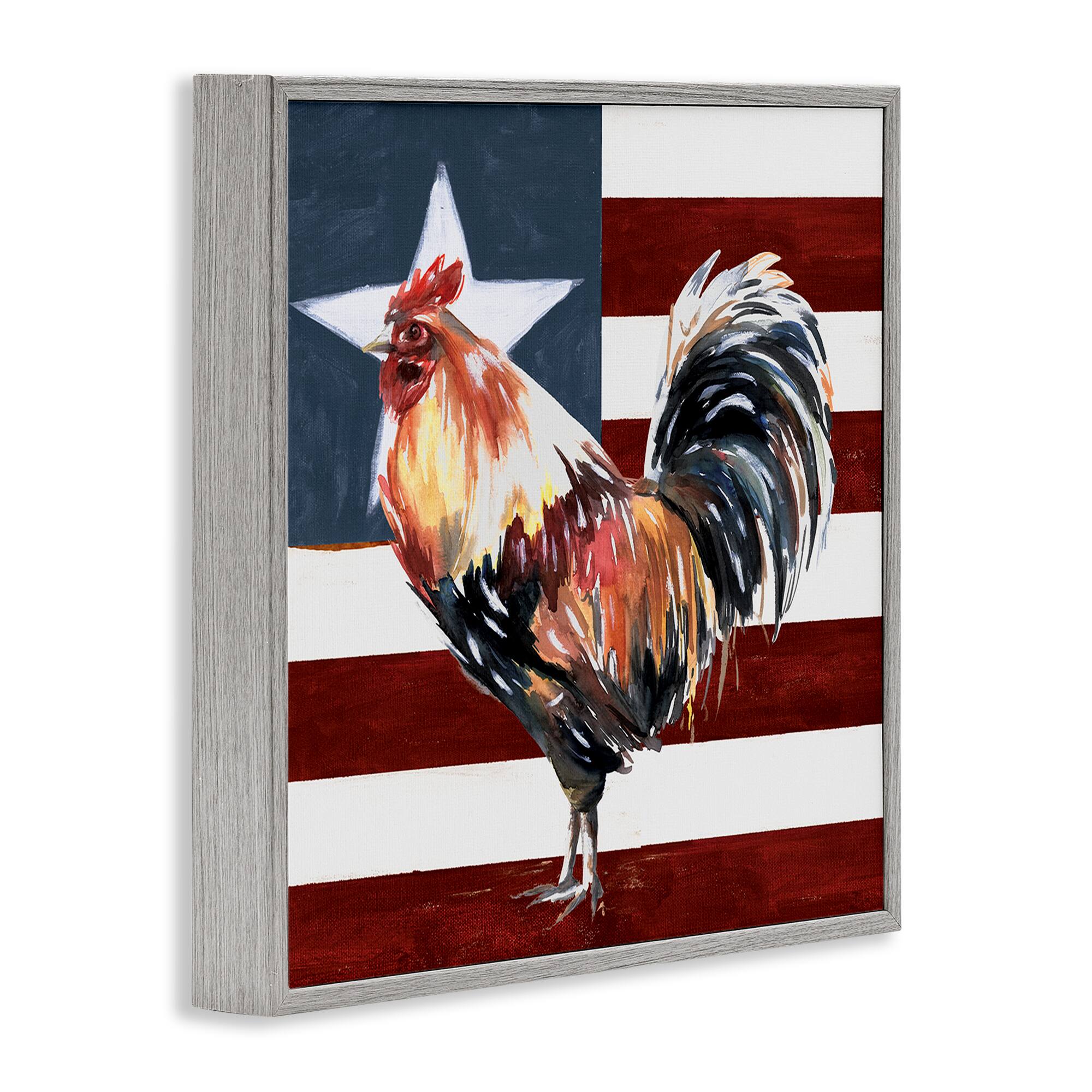 Stupell Industries Americana Rooster Single Star United States Flag Framed Giclee Art
