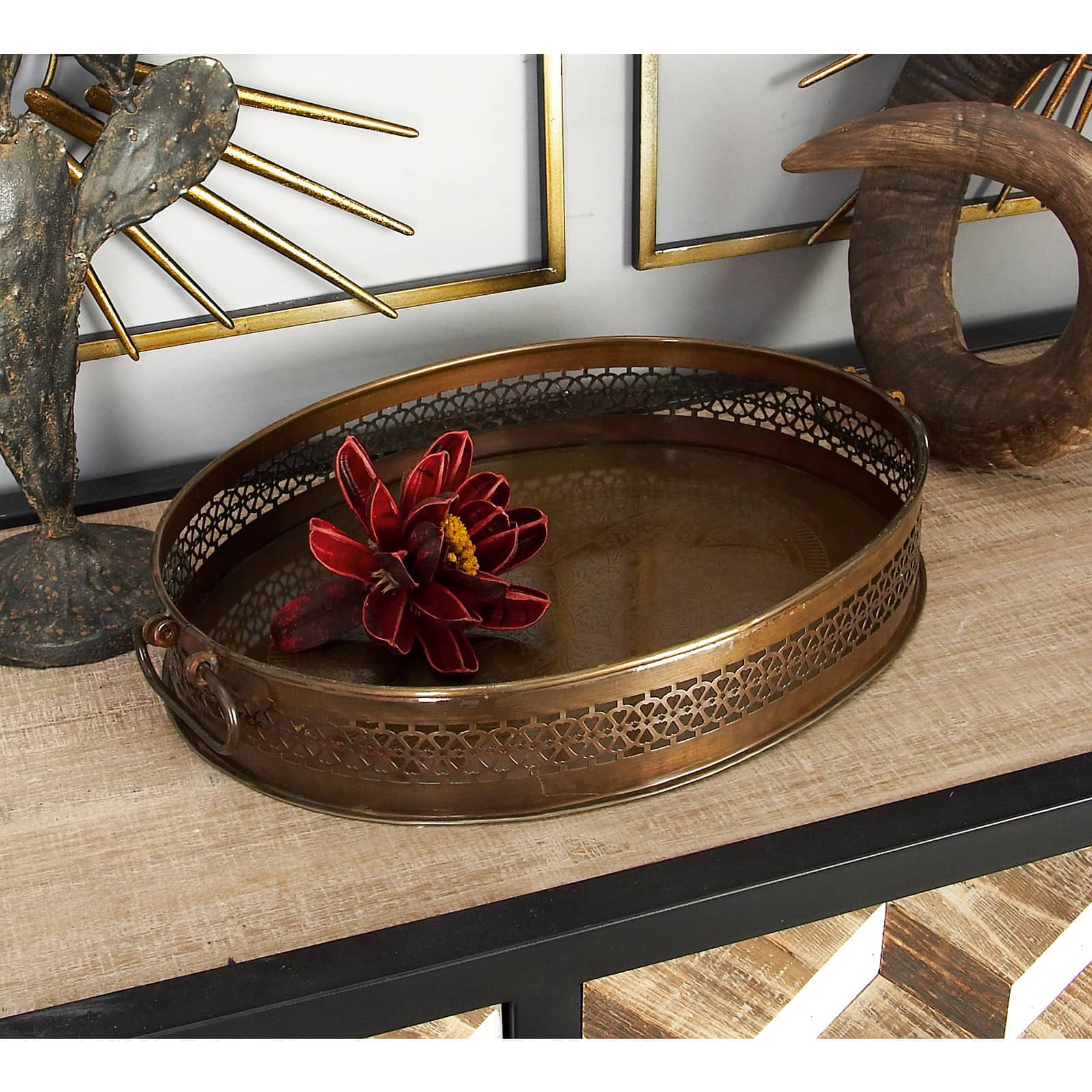 Brown Metal Traditional Tray Set