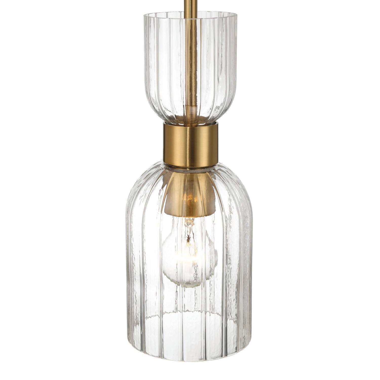 Hello Honey&#xAE; Josephine Brushed Gold Mid-Century Modern Metal &#x26; Clear Ribbed Glass Ceiling Light