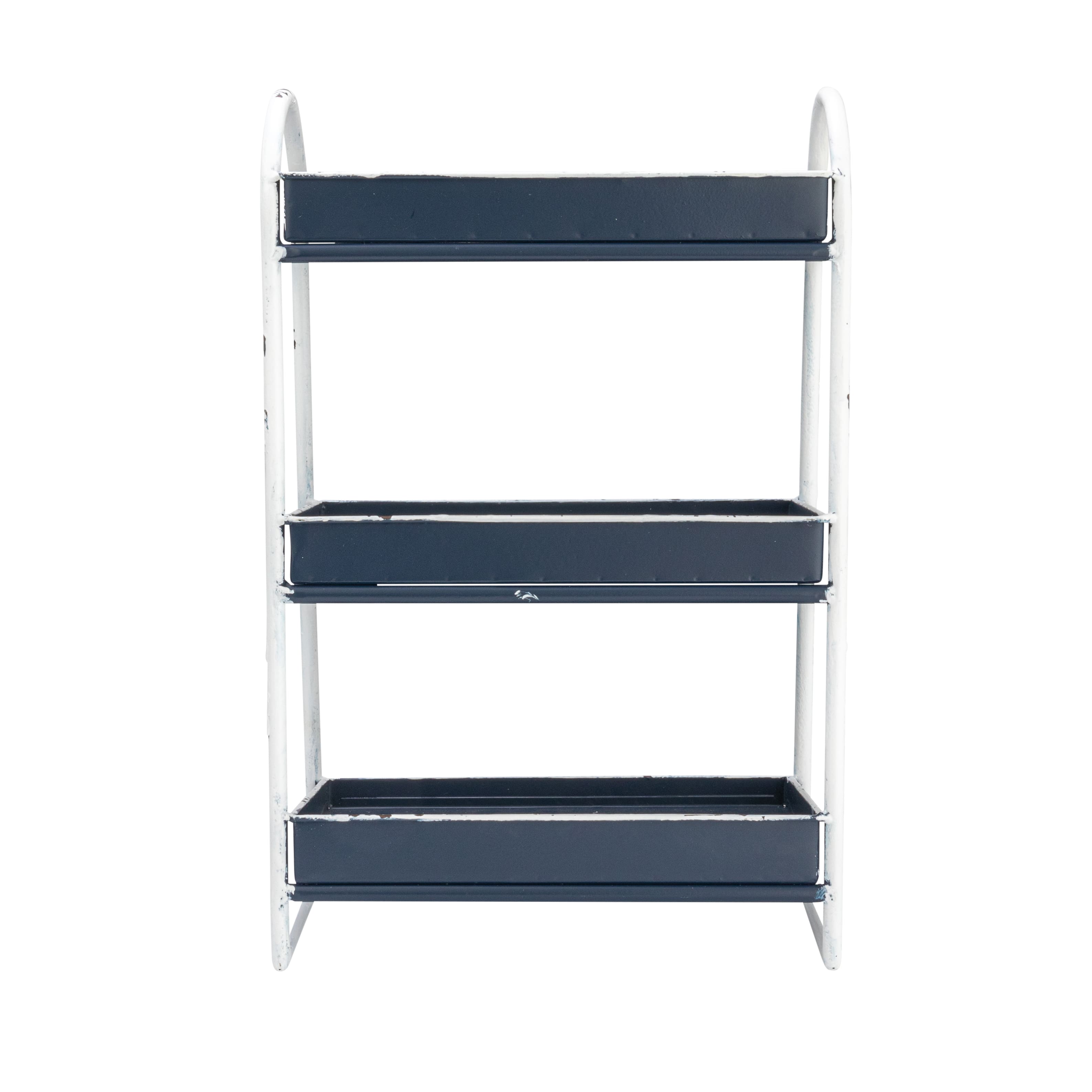 Hello Honey&#xAE; 15.5&#x22; Heavily Distressed 3-Tier Metal Tray with White Frame &#x26; Rim