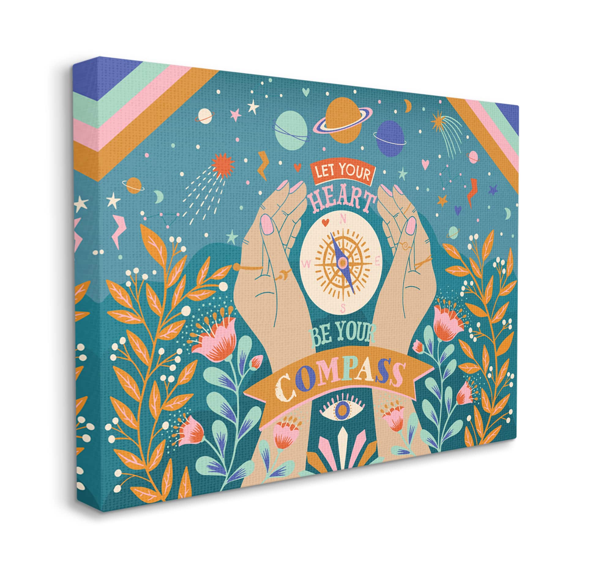 Stupell Industries Heart Be Your Compass Phrase Boho Chic Constellations Canvas Wall Art