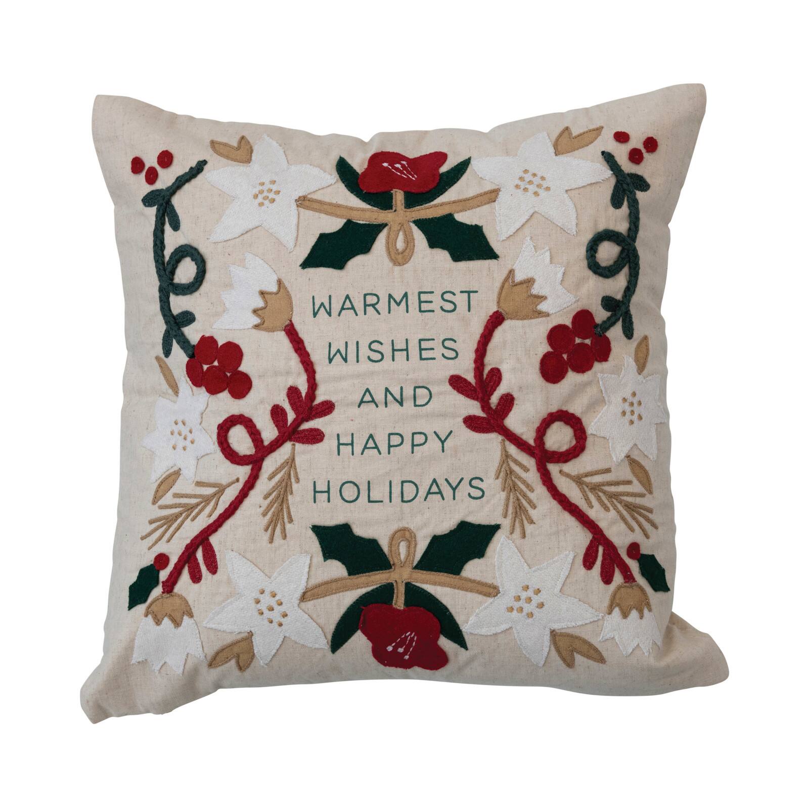 Hello Honey&#xAE; Warmest Wishes Square Cotton &#x26; Linen Pillow with Embroidery