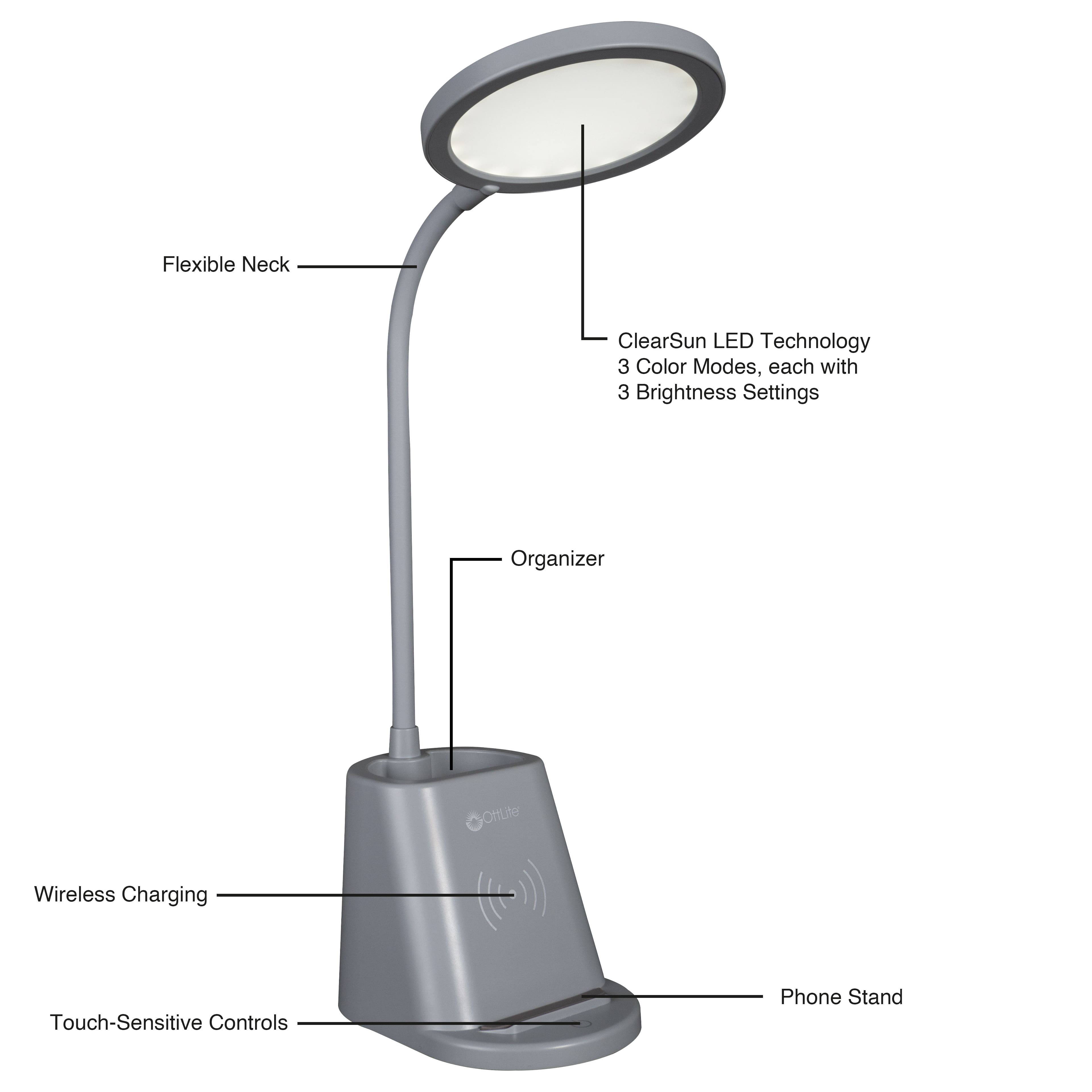 OttLite Organizer LED Lamp with Wireless Charging