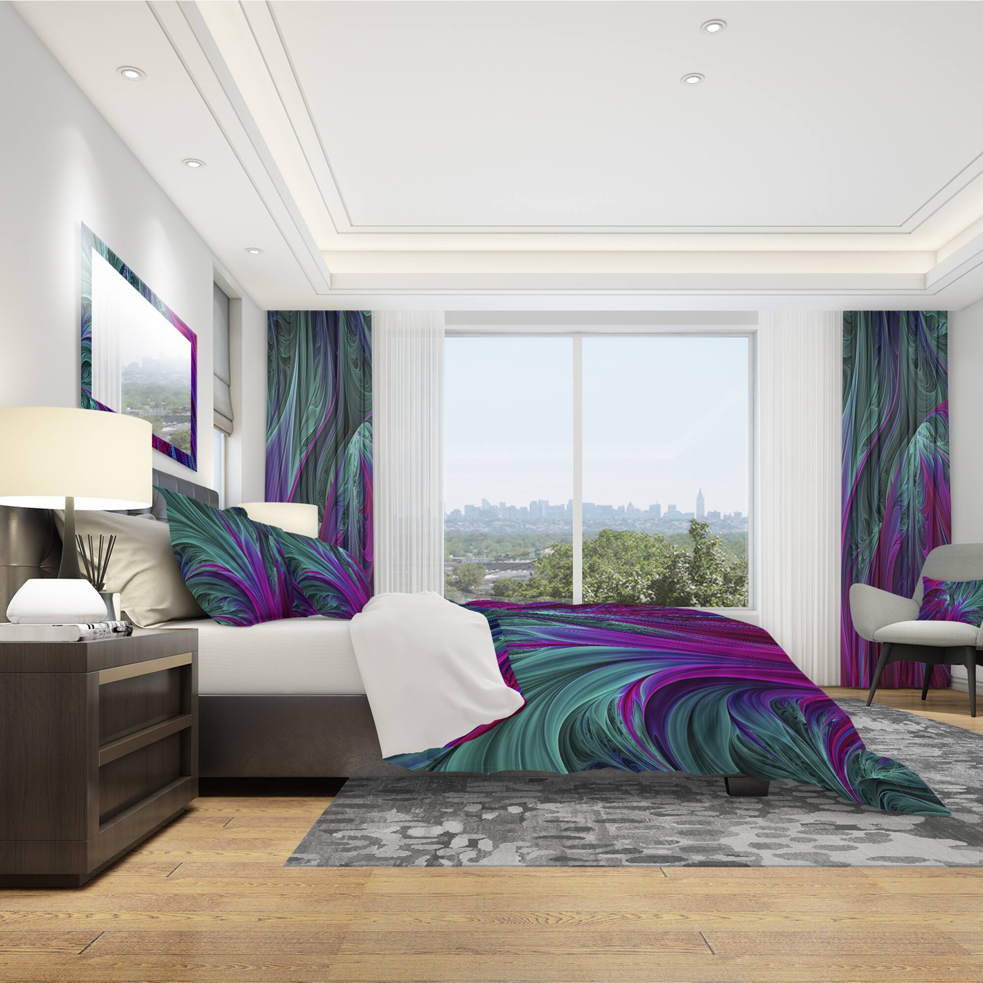 Designart &#x27;Purple and Green Jungle&#x27; Modern &#x26; Contemporary Bedding Set - Duvet Cover &#x26; Shams