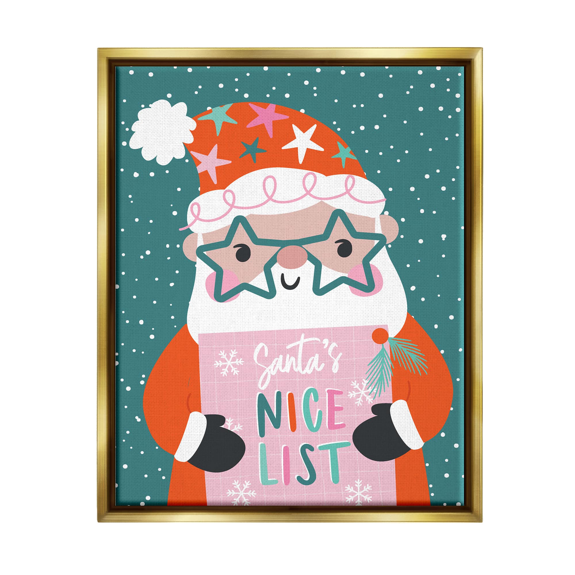 Stupell Industries Santa's Nice List Falling Snow Framed Floater Canvas Wall Art