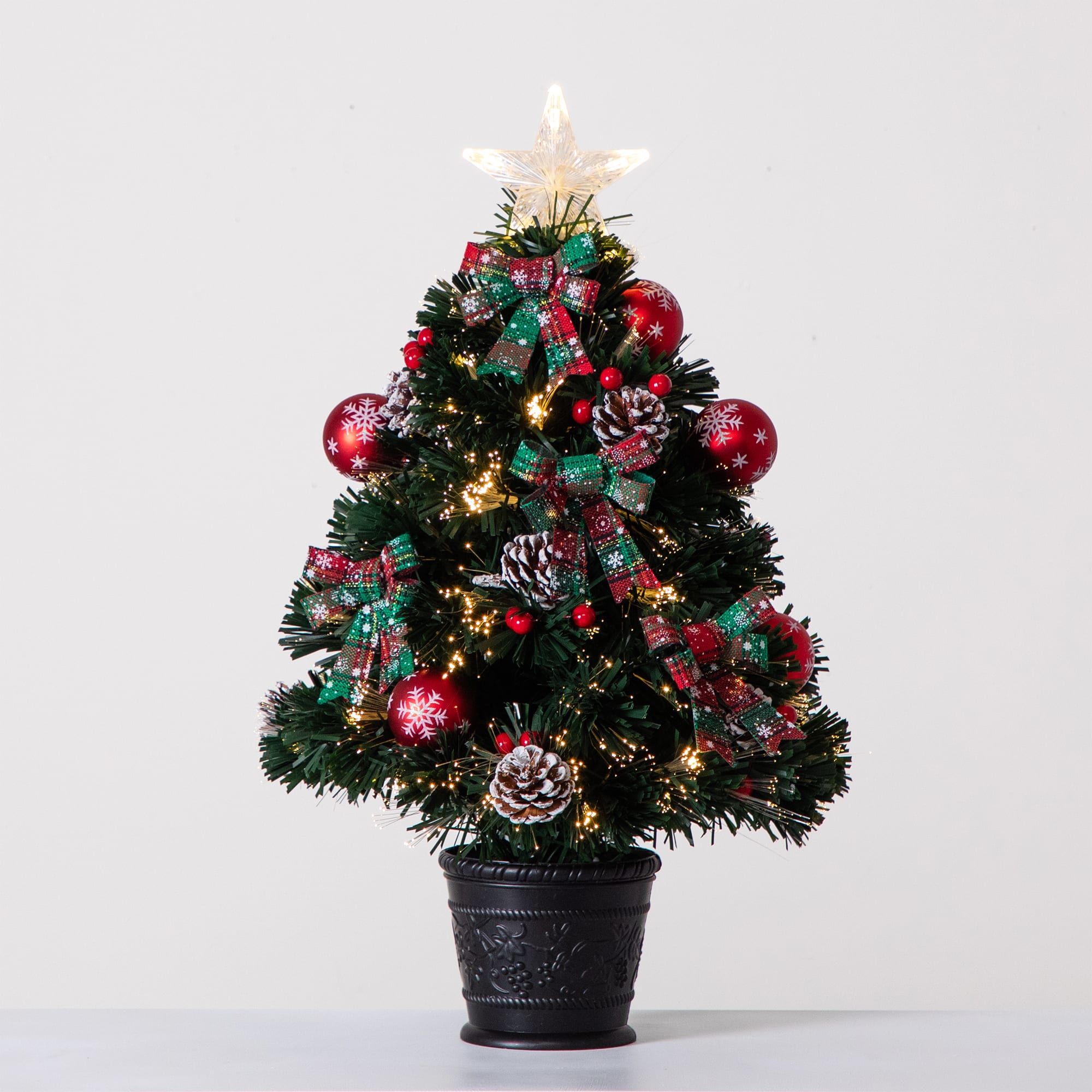 2ft. Pre-Lit Fir Artificial Christmas Tree in Planter, White Optic Fiber Lights