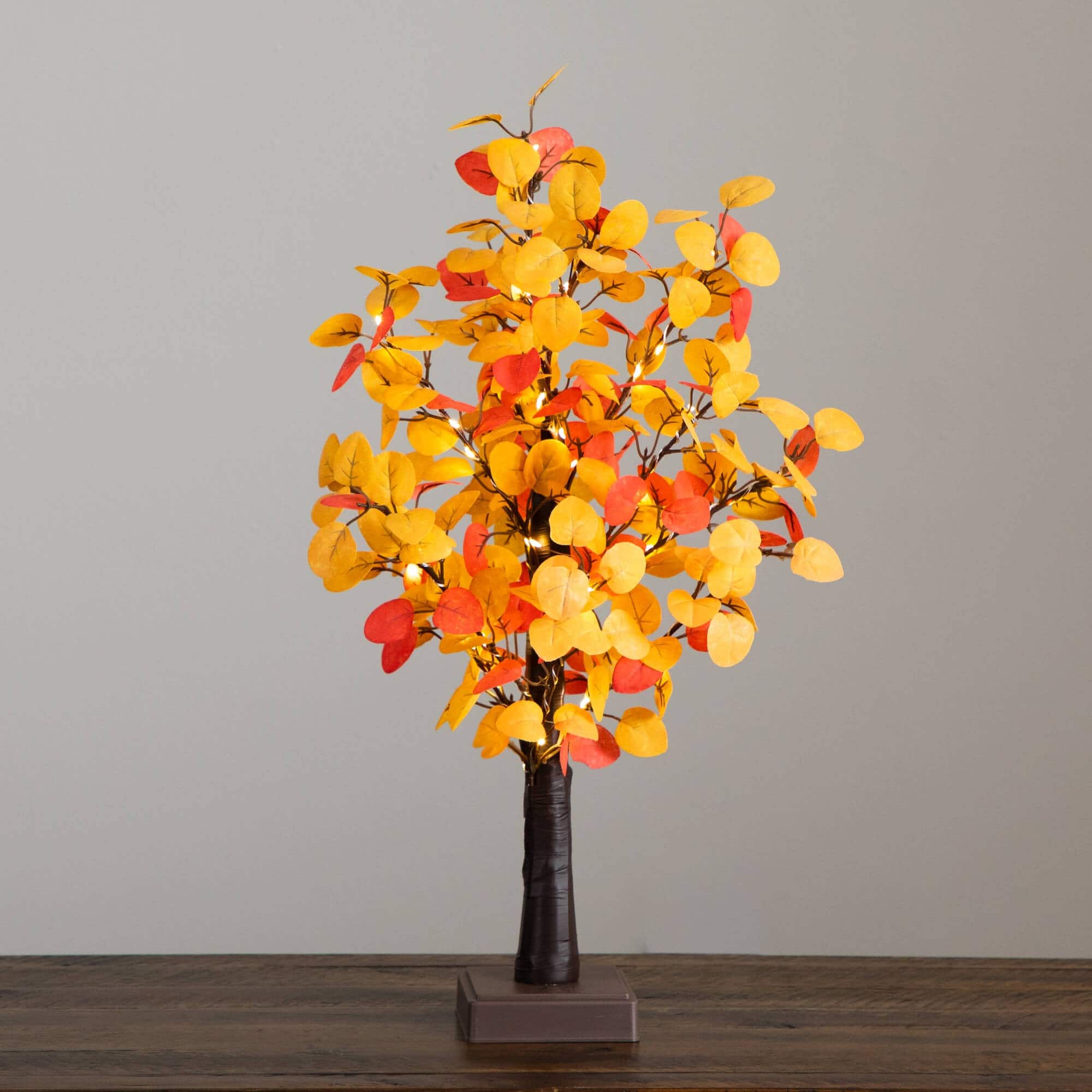 21in. Pre-Lit Bright Autumn Eucalyptus Artificial Fall Tree with 50 Warm White LED Lights and Detachable Base