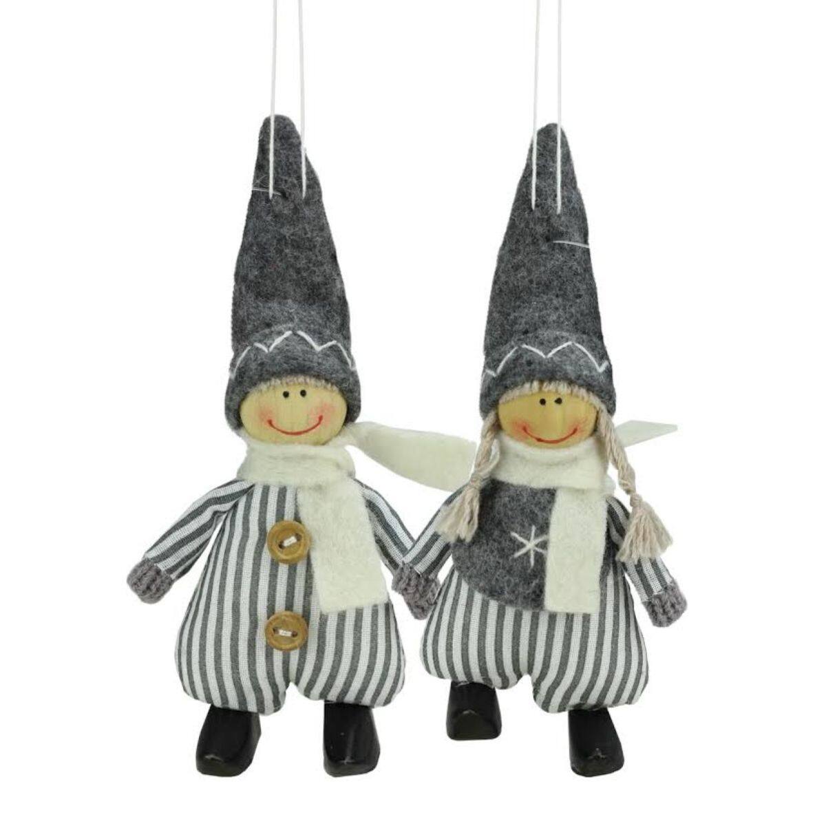5.5" Gray & White Plush Twin Christmas Ornament Set