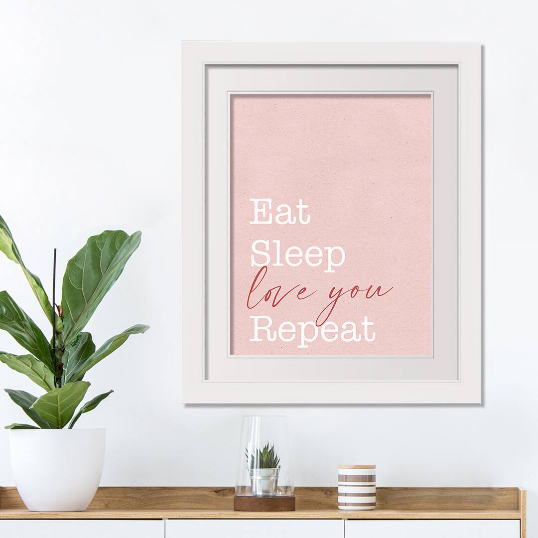 16" x 20" Eat Sleep Love White Framed Print Wall Art