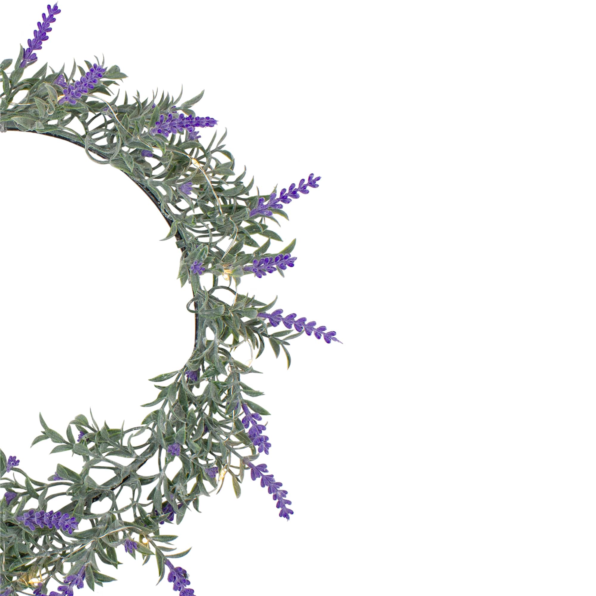 16&#x22; White LED Lighted Artificial Lavender Spring Wreath