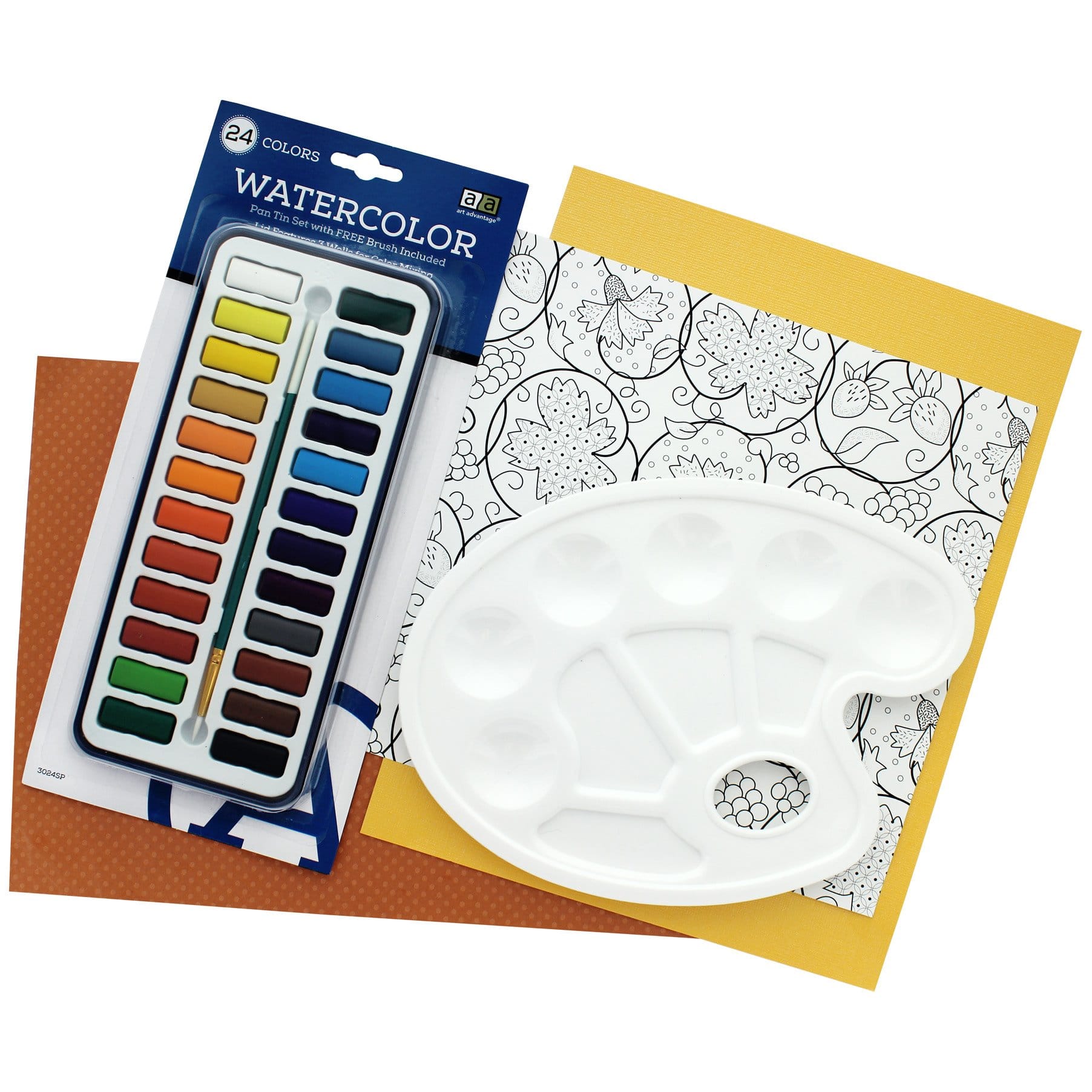 Art Advantage&#xAE; 24 Color Watercolor Pan Tin Set with Brush