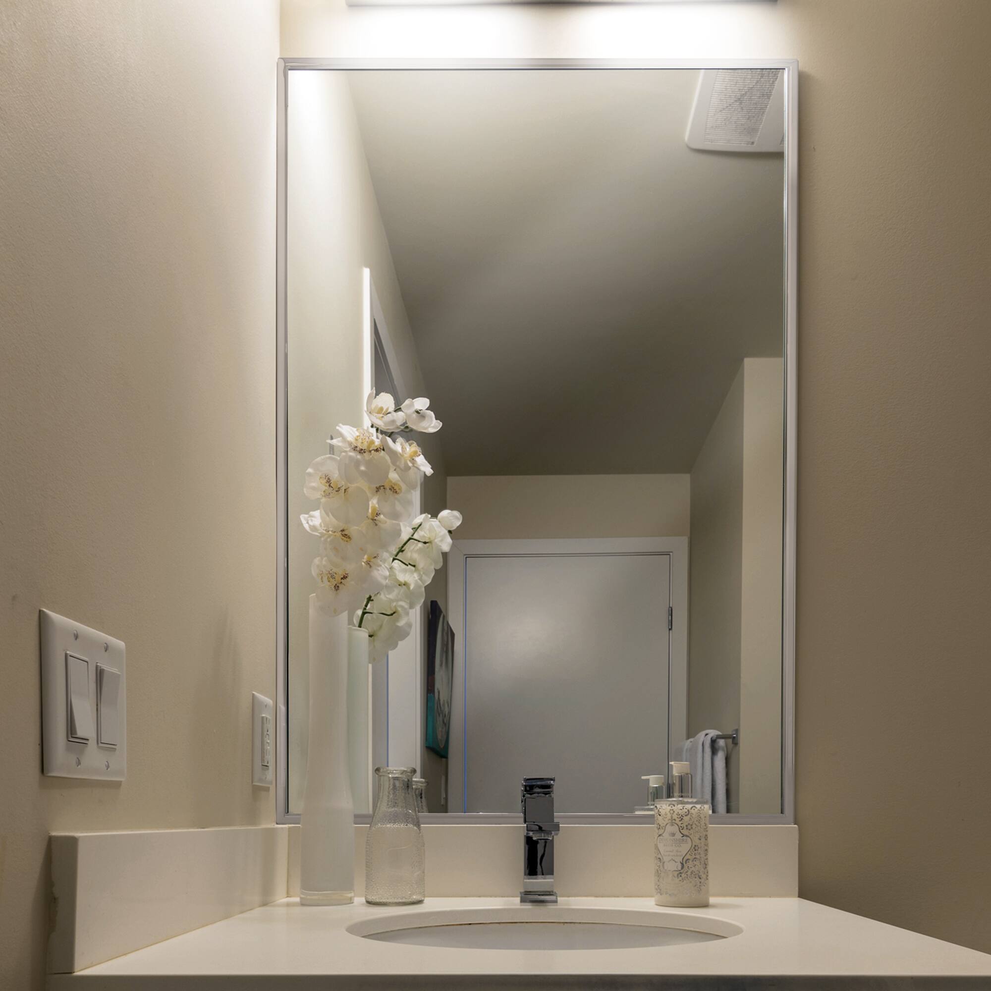 Head West&#xAE; Glossy Chrome Float Rectangular Wall Mirror