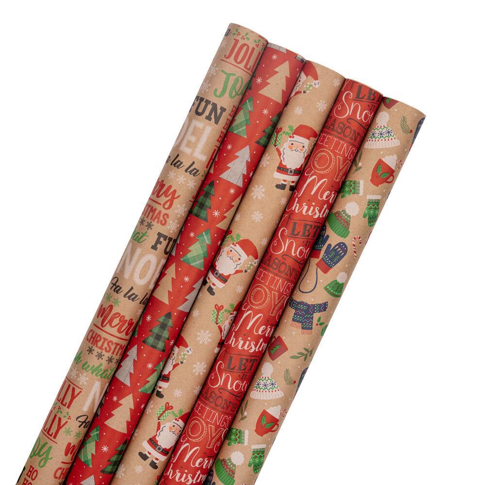 JAM Paper Kids Kraft Christmas Gift Wrap Set, 5ct.