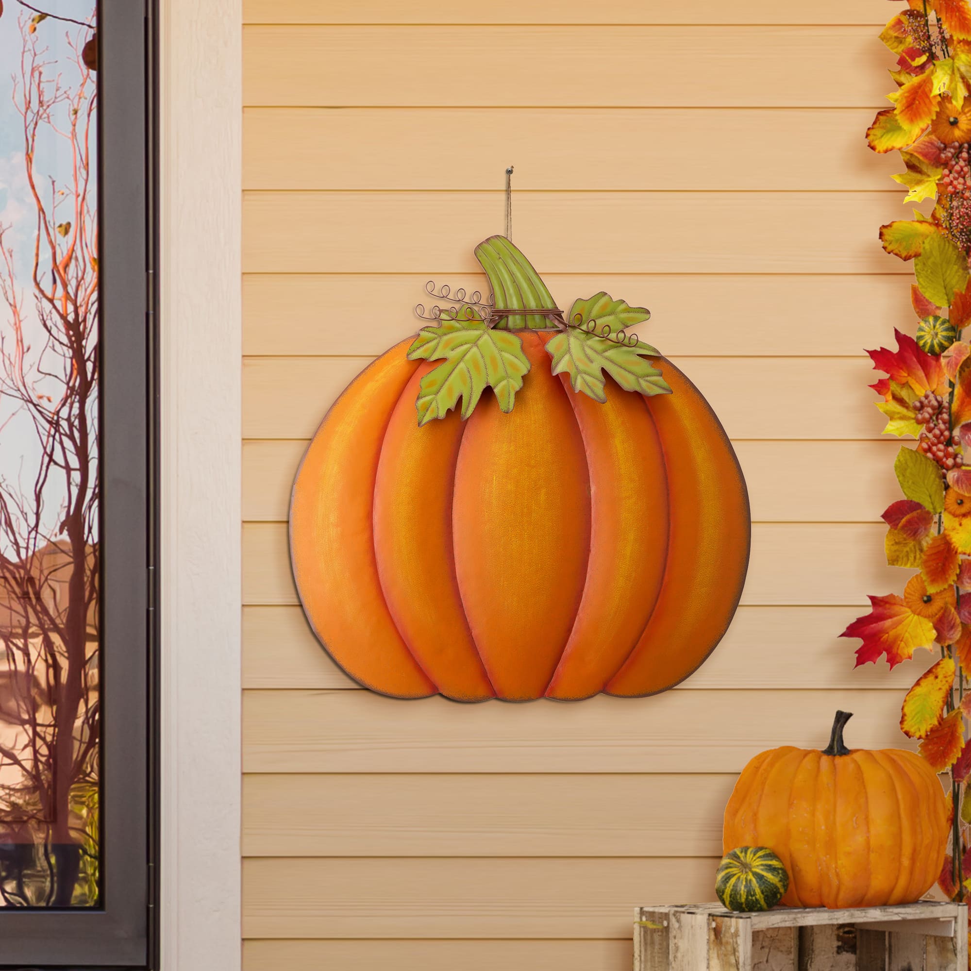 Glitzhome&#xAE; 39&#x22; Fall Pumpkin Metal Yard Stake or Standing D&#xE9;cor