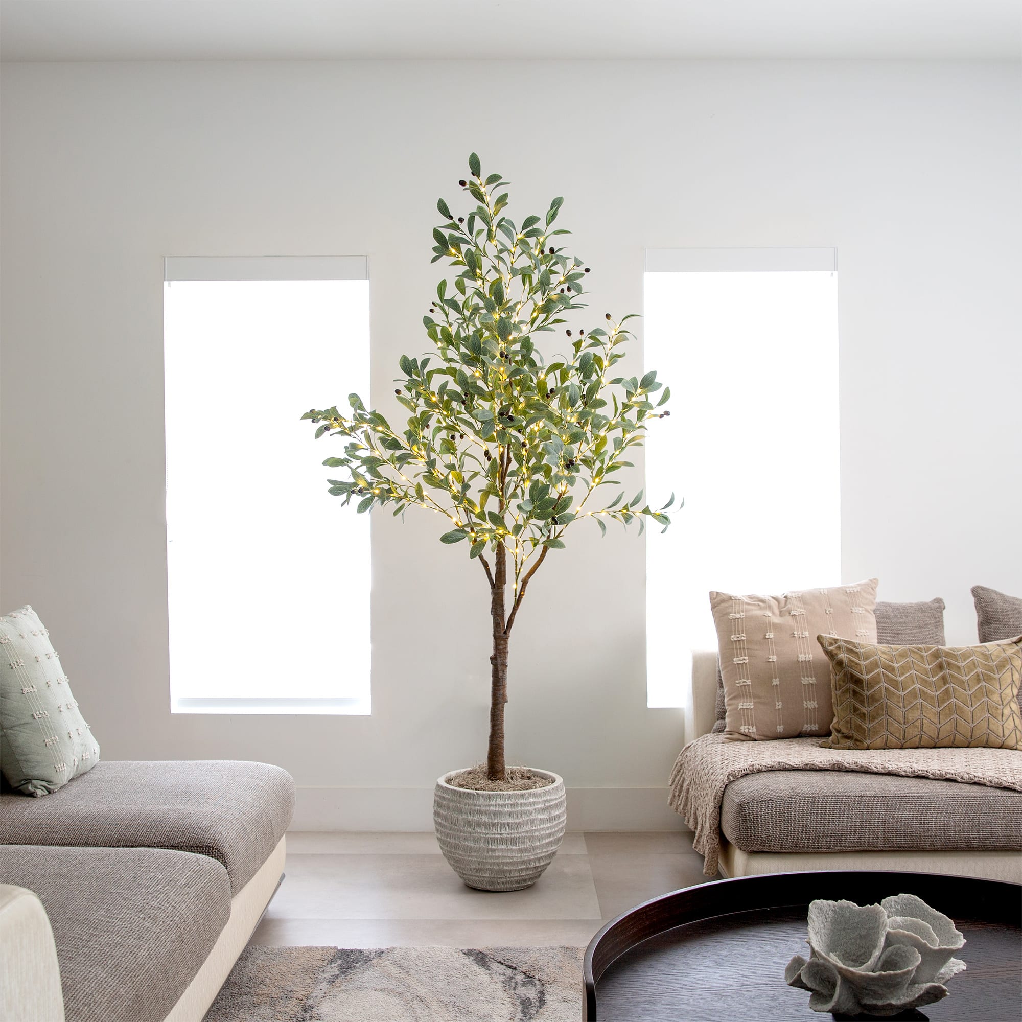 6ft. Pre-Lit Artificial Fruiting Olive Tree with Warm White LED Lights