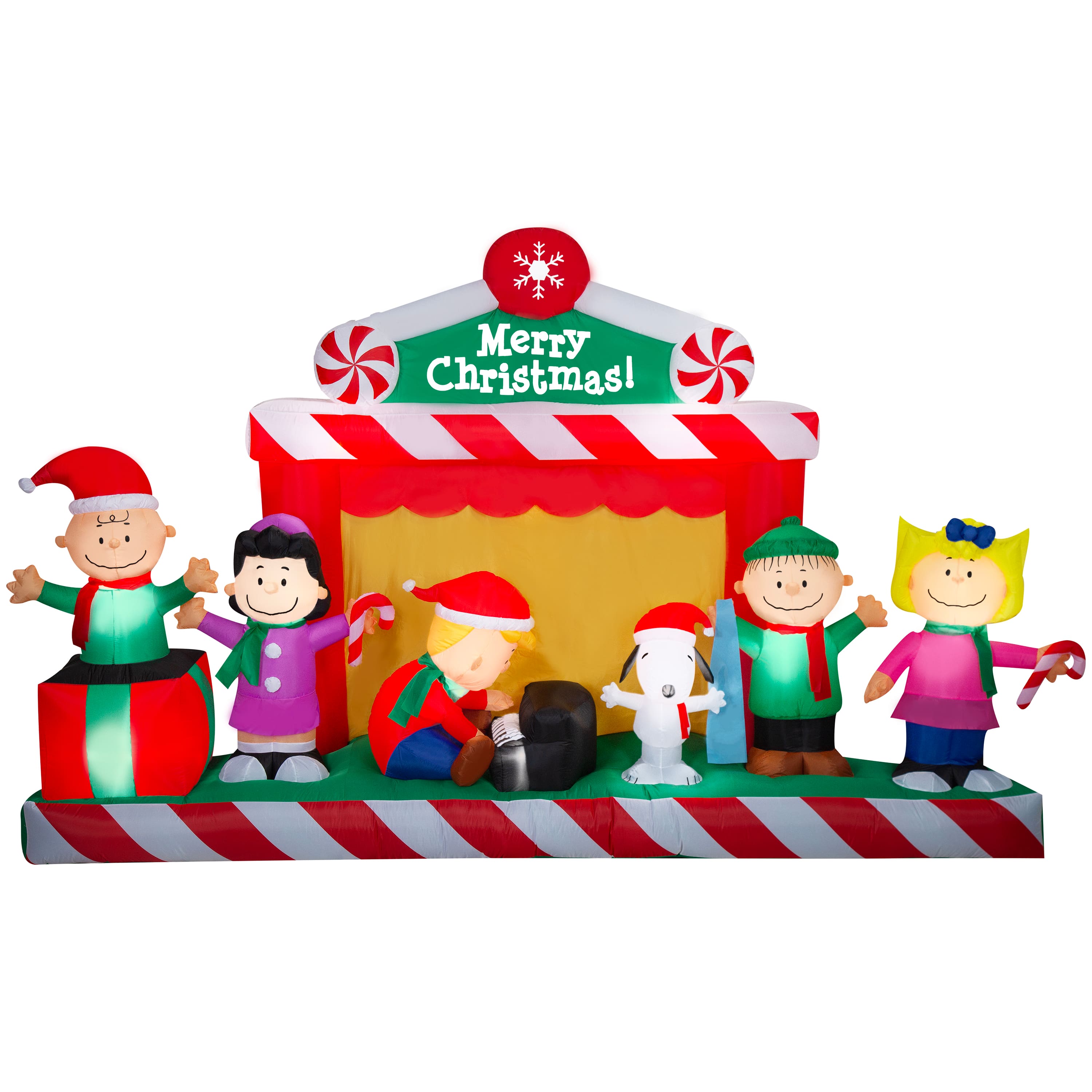 7ft. Airblown® Inflatable Giant Christmas Peanuts Gang Christmas Stage Scene