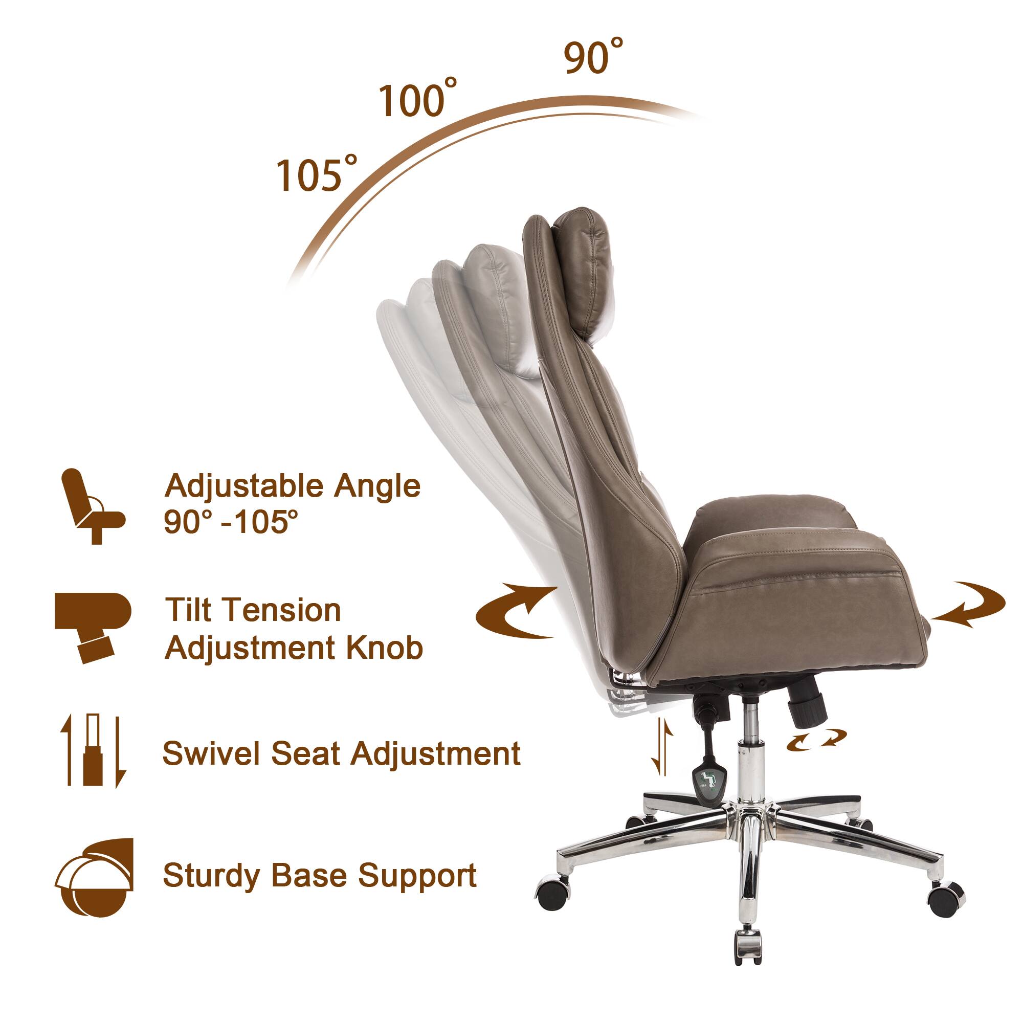 Glitzhome&#xAE; Mid-Century Modern Faux Leather Adjustable High Back Swivel Office Chair