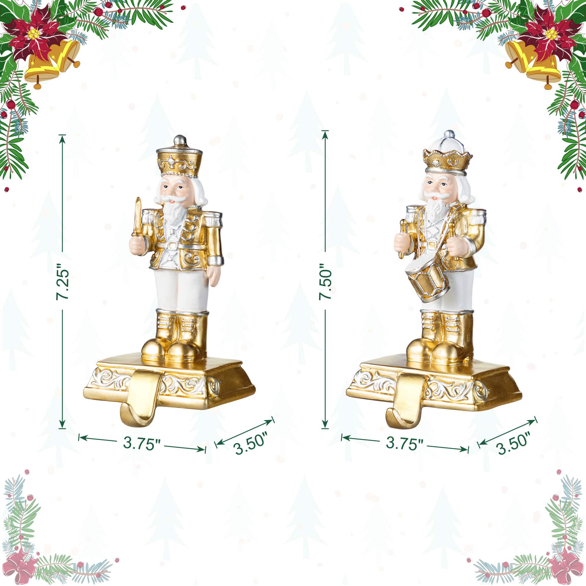 Glitzhome&#xAE; Christmas Resin Nutcracker Stocking Holder Set
