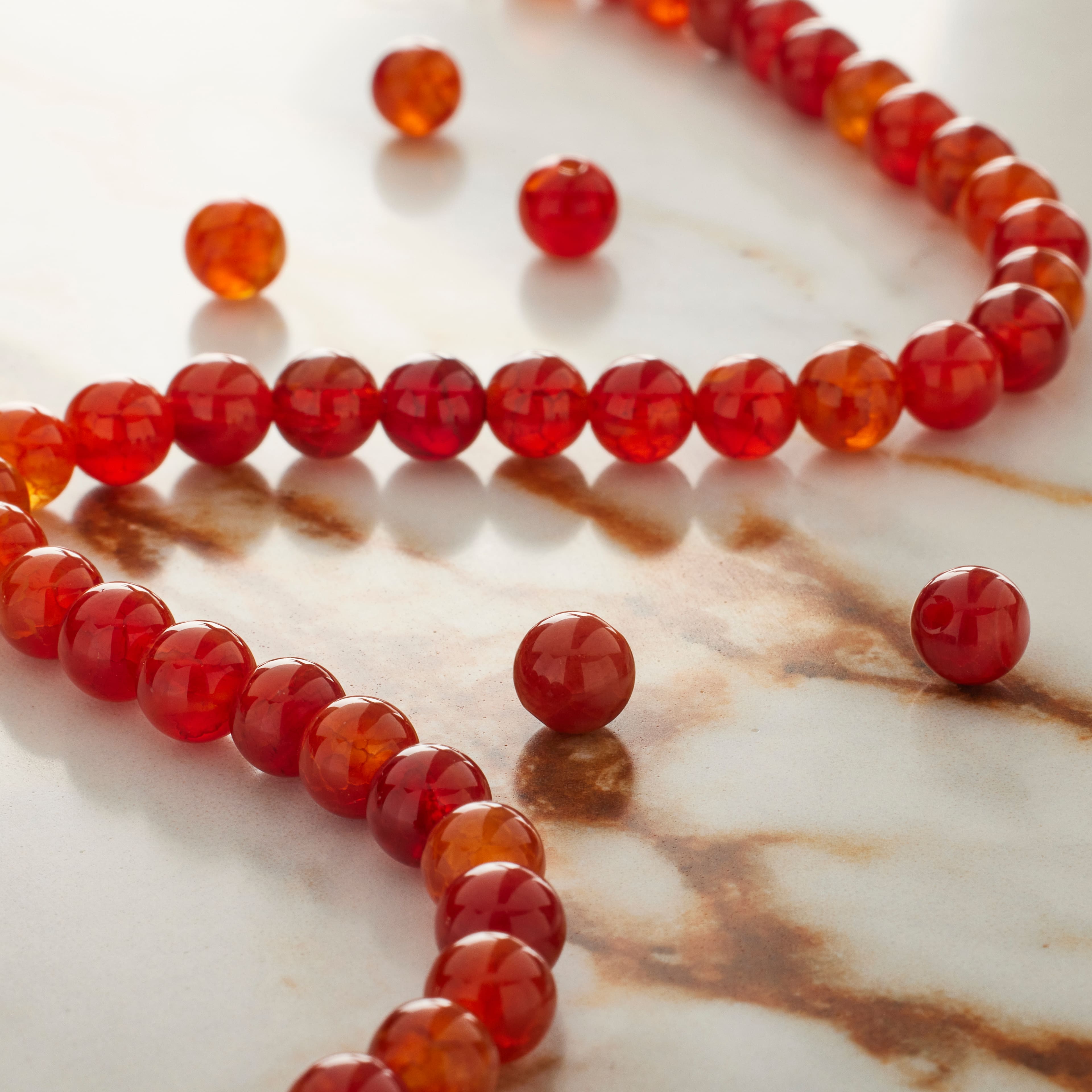 Amber Fire Agate Round Beads by Bead Landing
