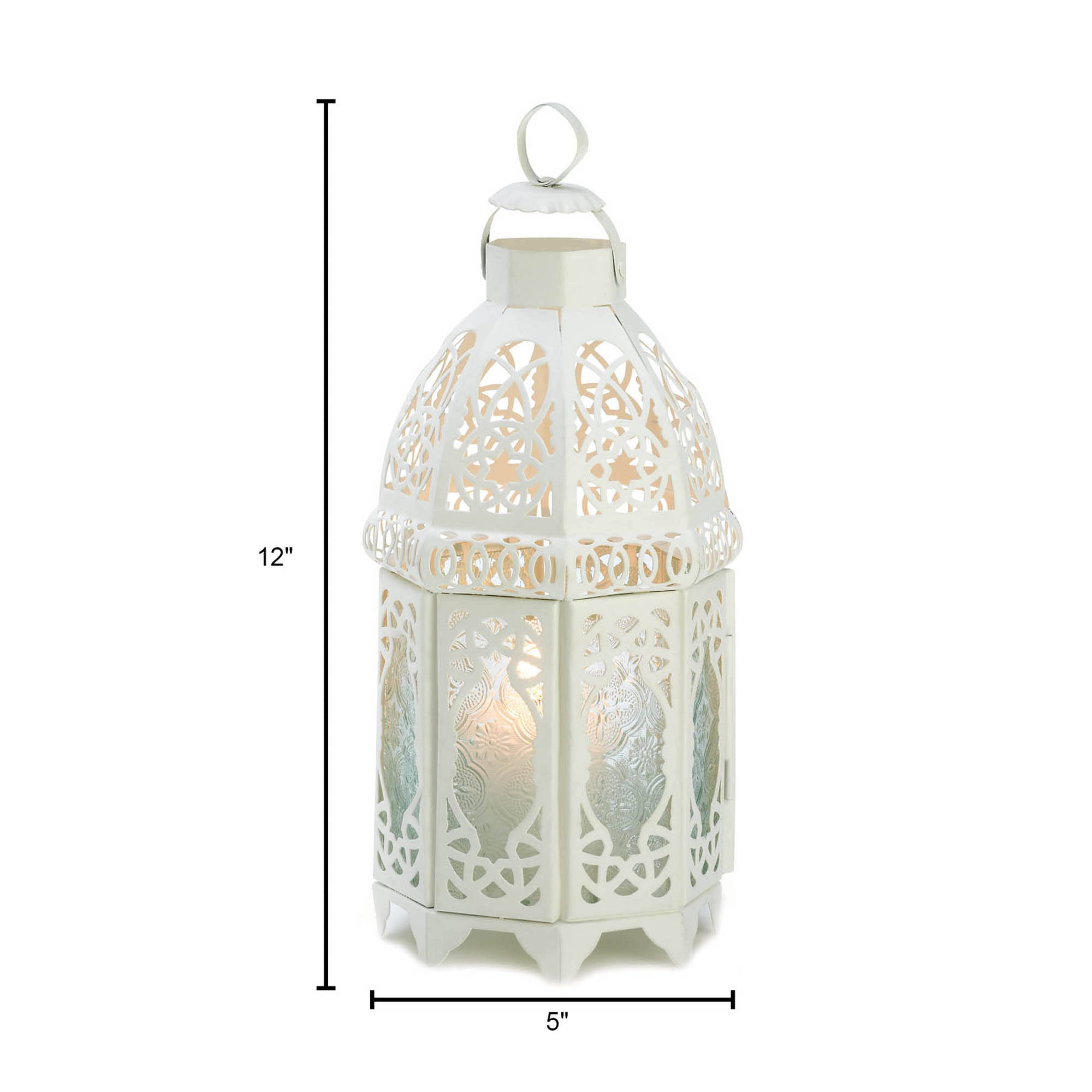 12" White Lattice Moroccan Style Candle Lantern