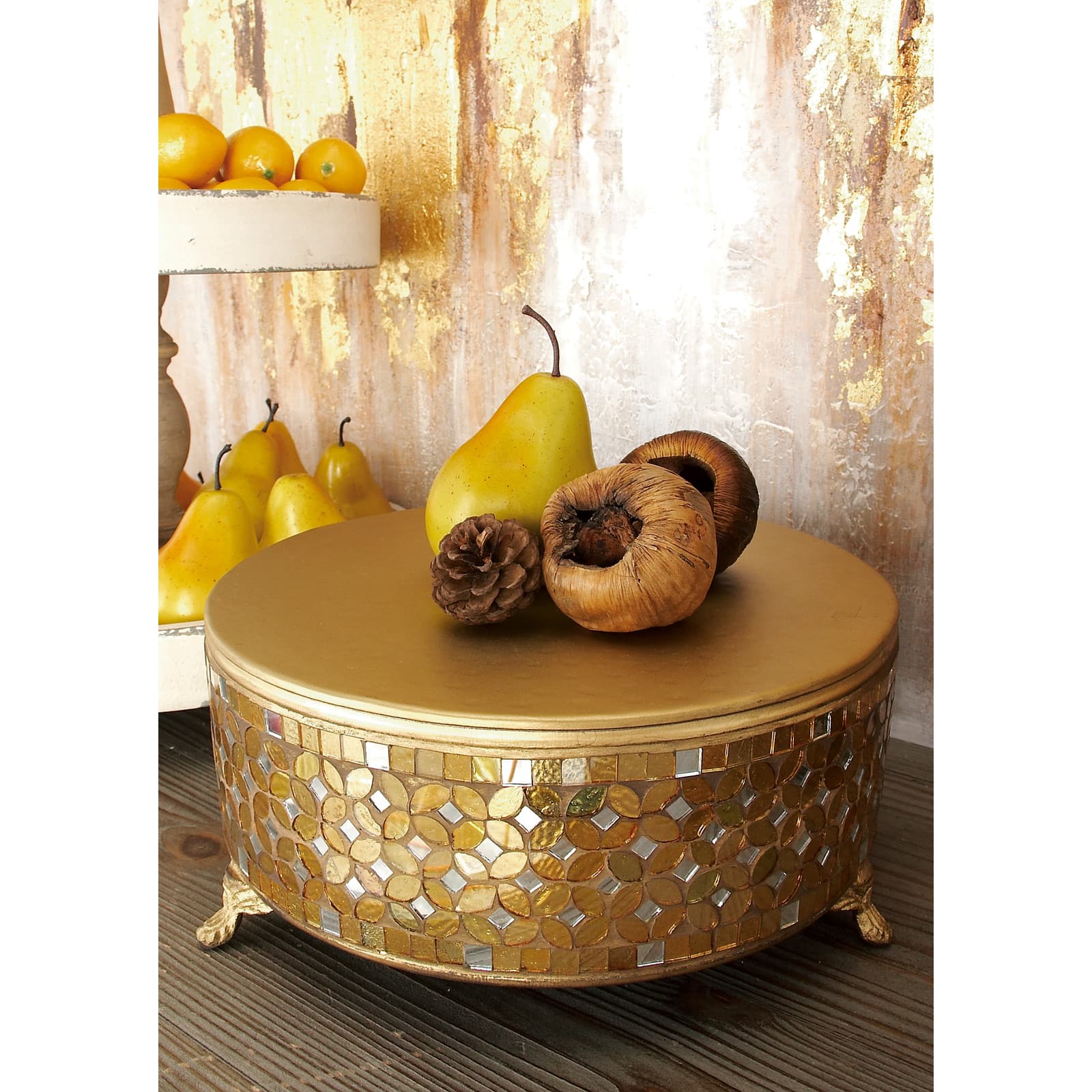 Gold Glam Round Metal &#x26; Glass Mosaic Cake Stand, 3ct.