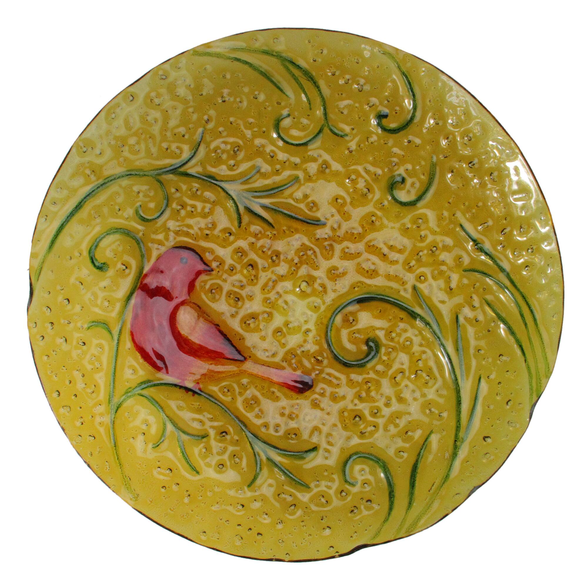 23" Hand Painted Glass Cardinal Spring Garden Bird Bath