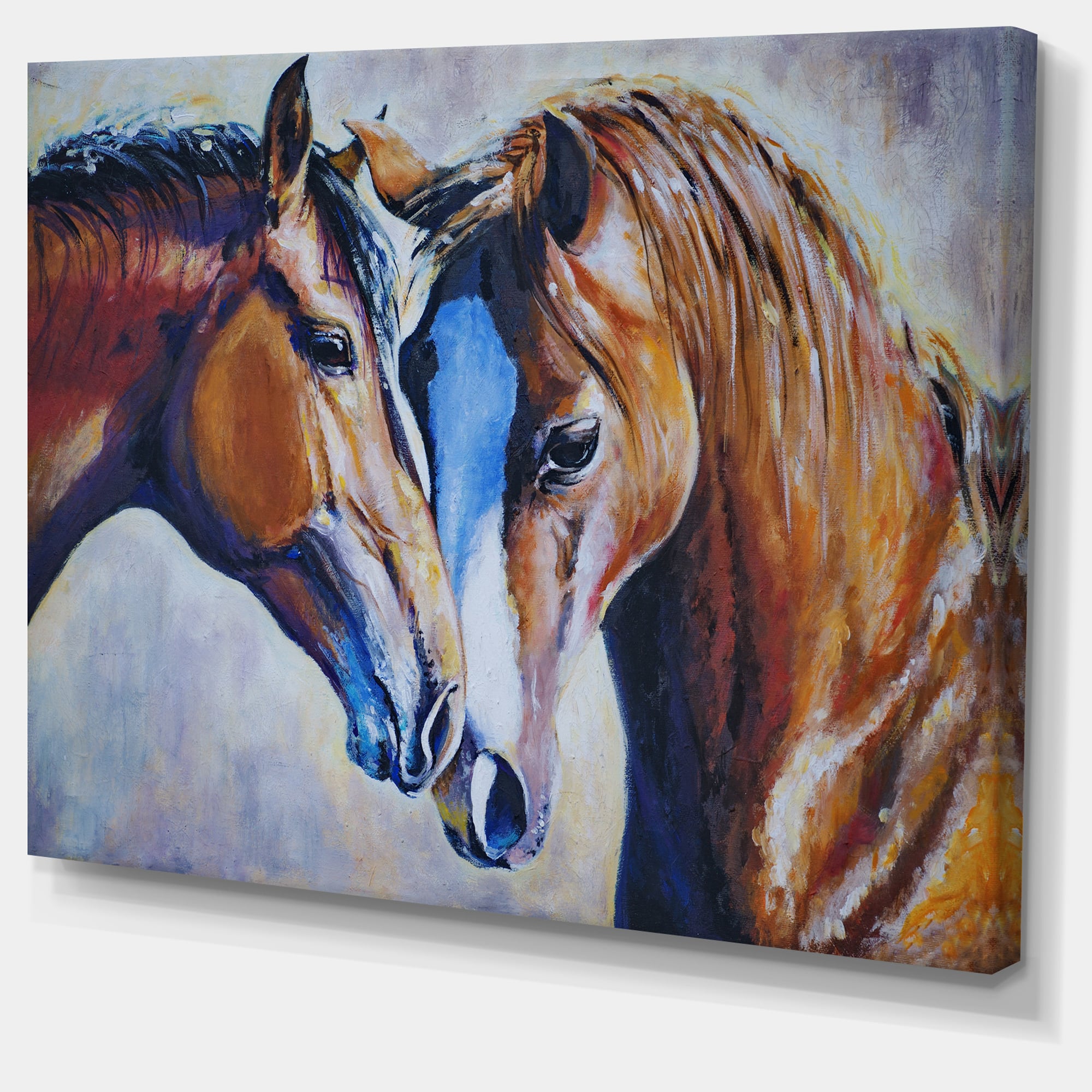 Designart - Brown Amorous Horses - Large Animal Art Canvas Print