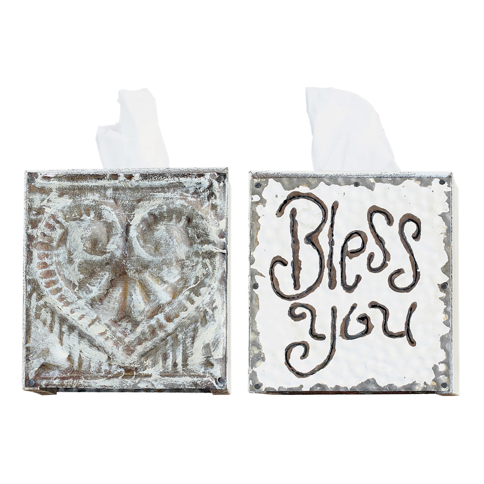 Hello Honey® 6.5" Wood & Metal "Bless You" Tissue Box Cover