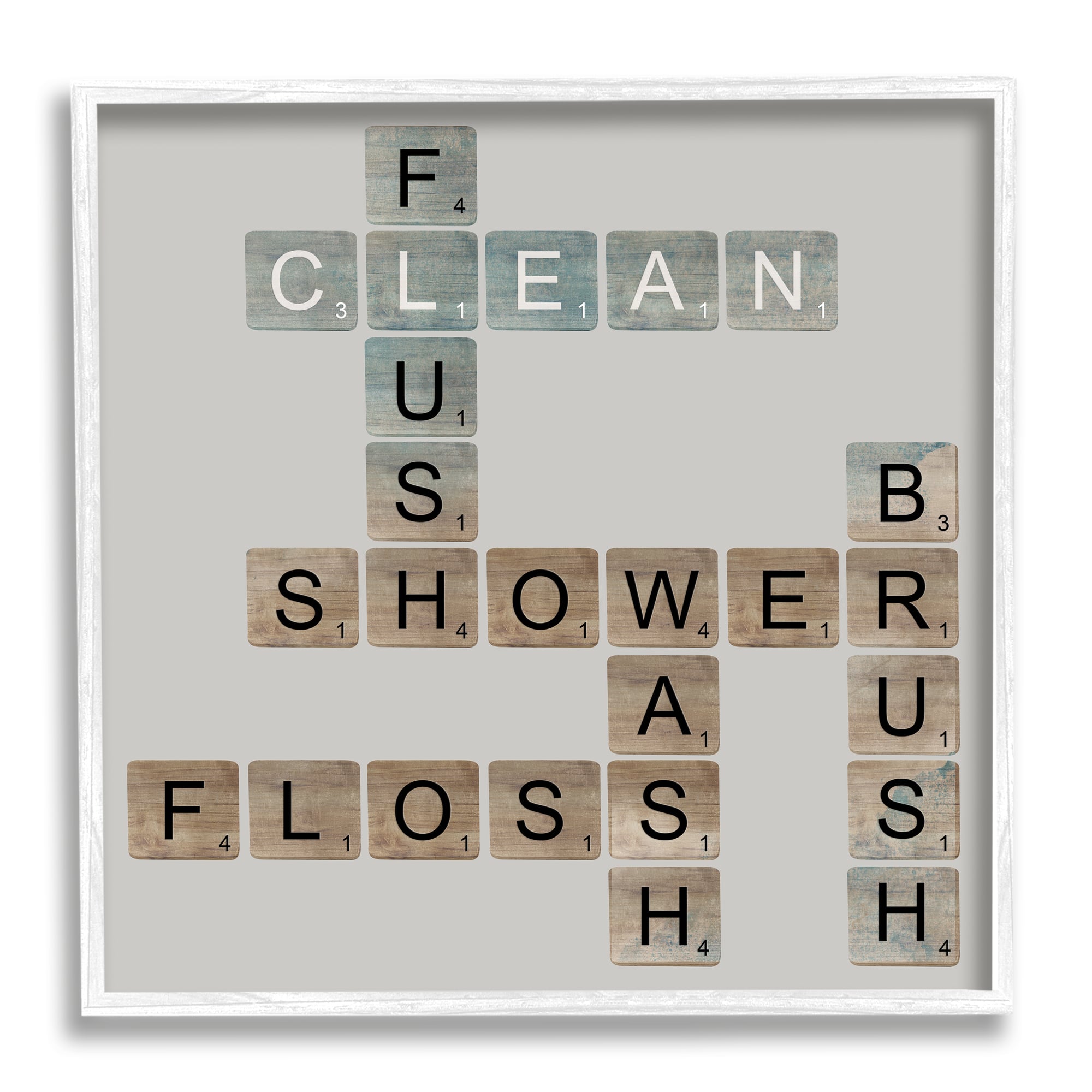 Stupell Industries Scrabble Bathroom Illustration in White Frame Wall Art