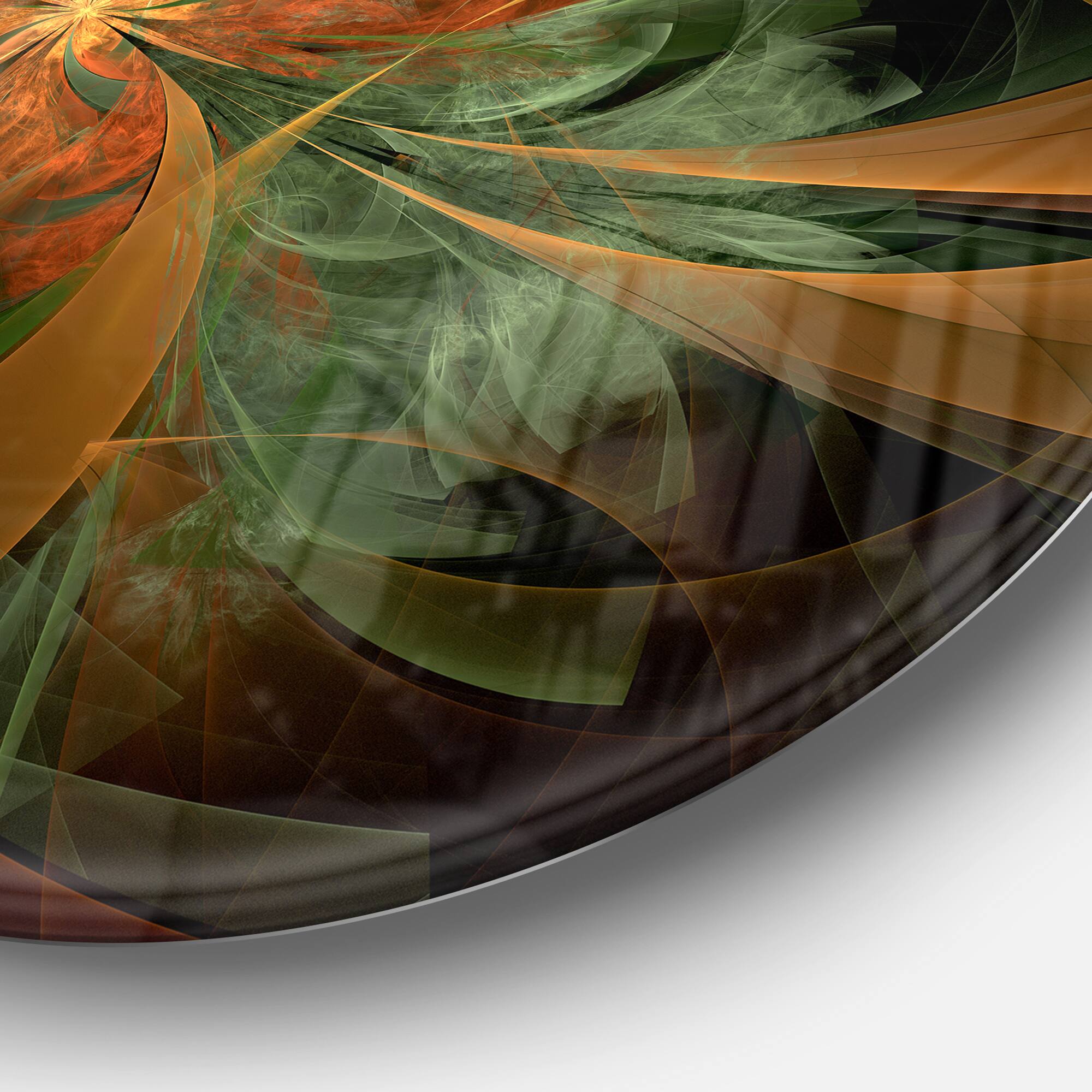 Designart - Symmetrical Orange Digital Fractal Flower&#x27; Floral Metal Circle Wall Art