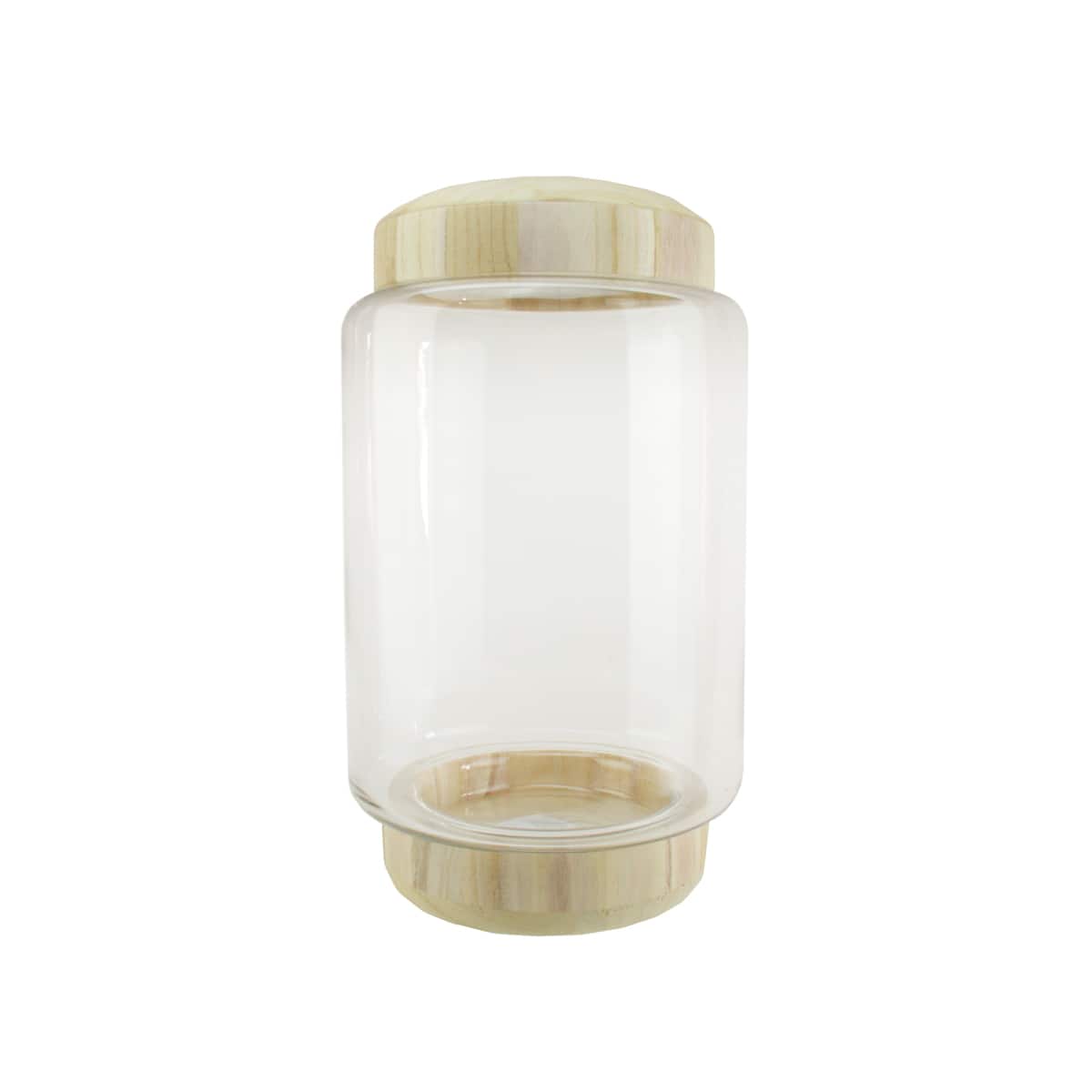 13.5" Cylindrical Transparent Glass Container with Wooden Base & Lid