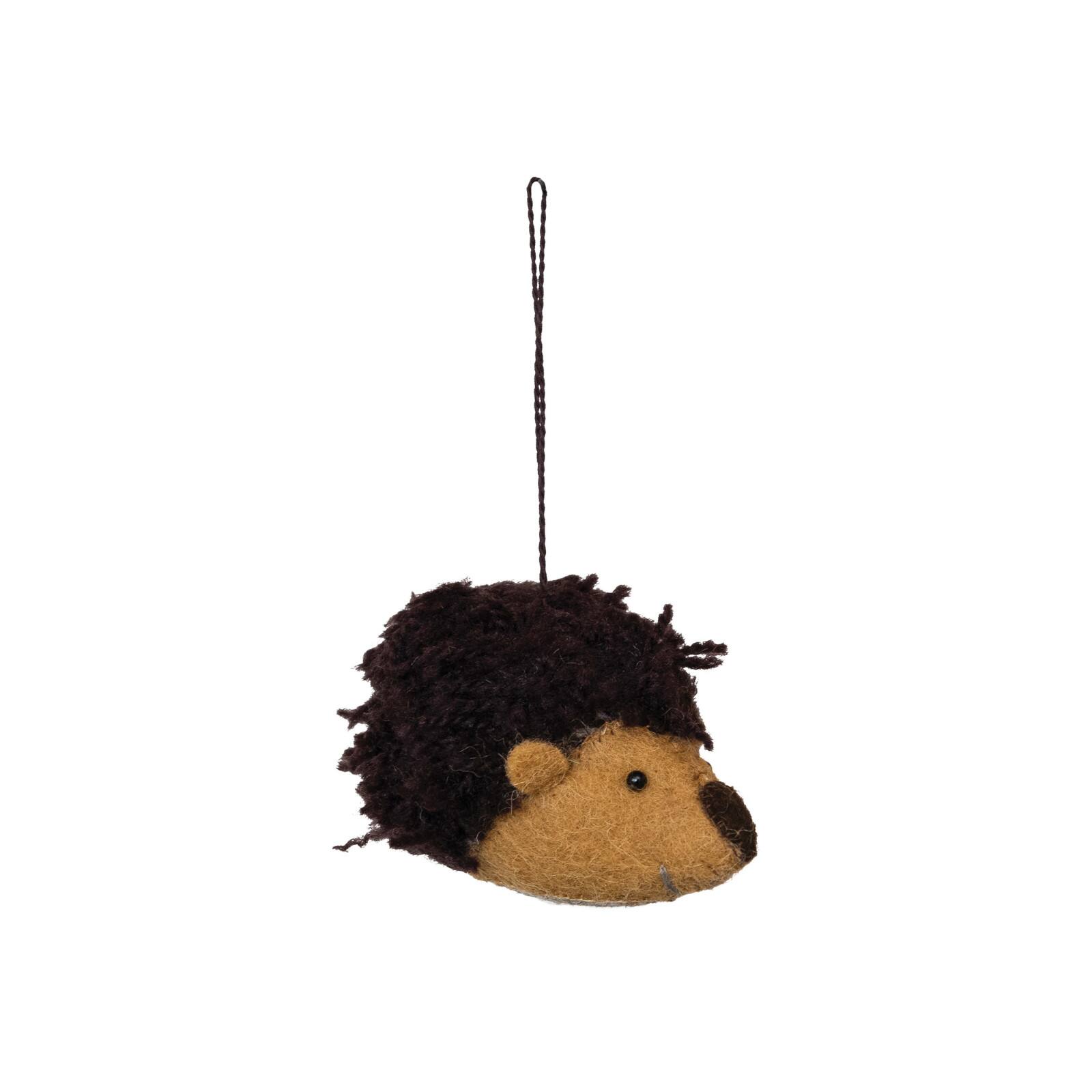 Hello Honey&#xAE; 3&#x22; Brown &#x26; Tan Handmade Wool Felt Hedgehog Ornament