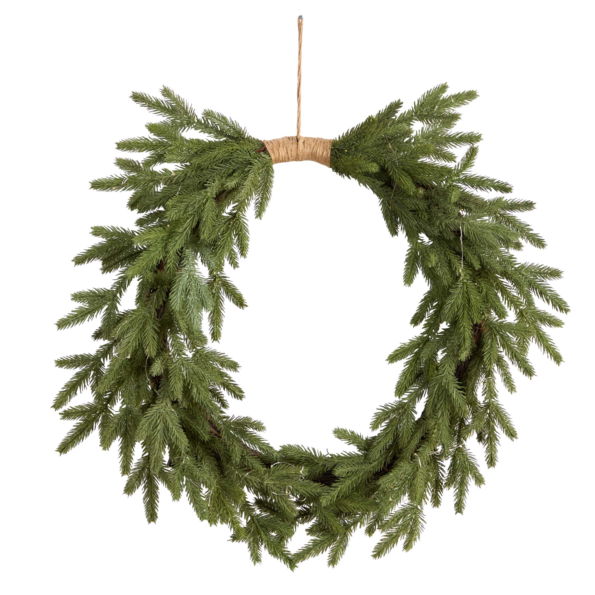 24&#x22; Pre-Lit Holiday Christmas Cascading Pine Wreath