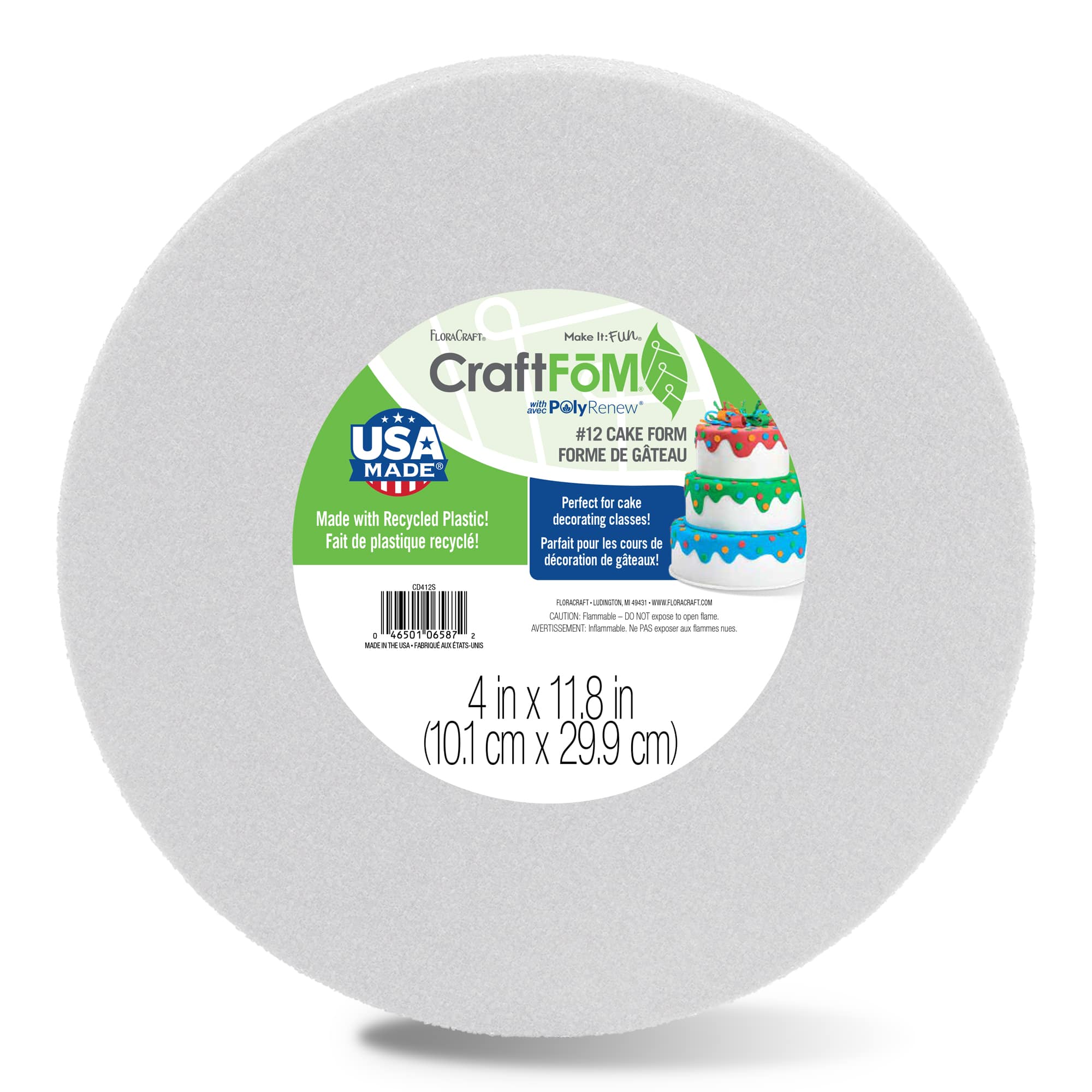 12 Pack: FloraCraft® CraftFōM Round Cake Form White, 4" x 12"