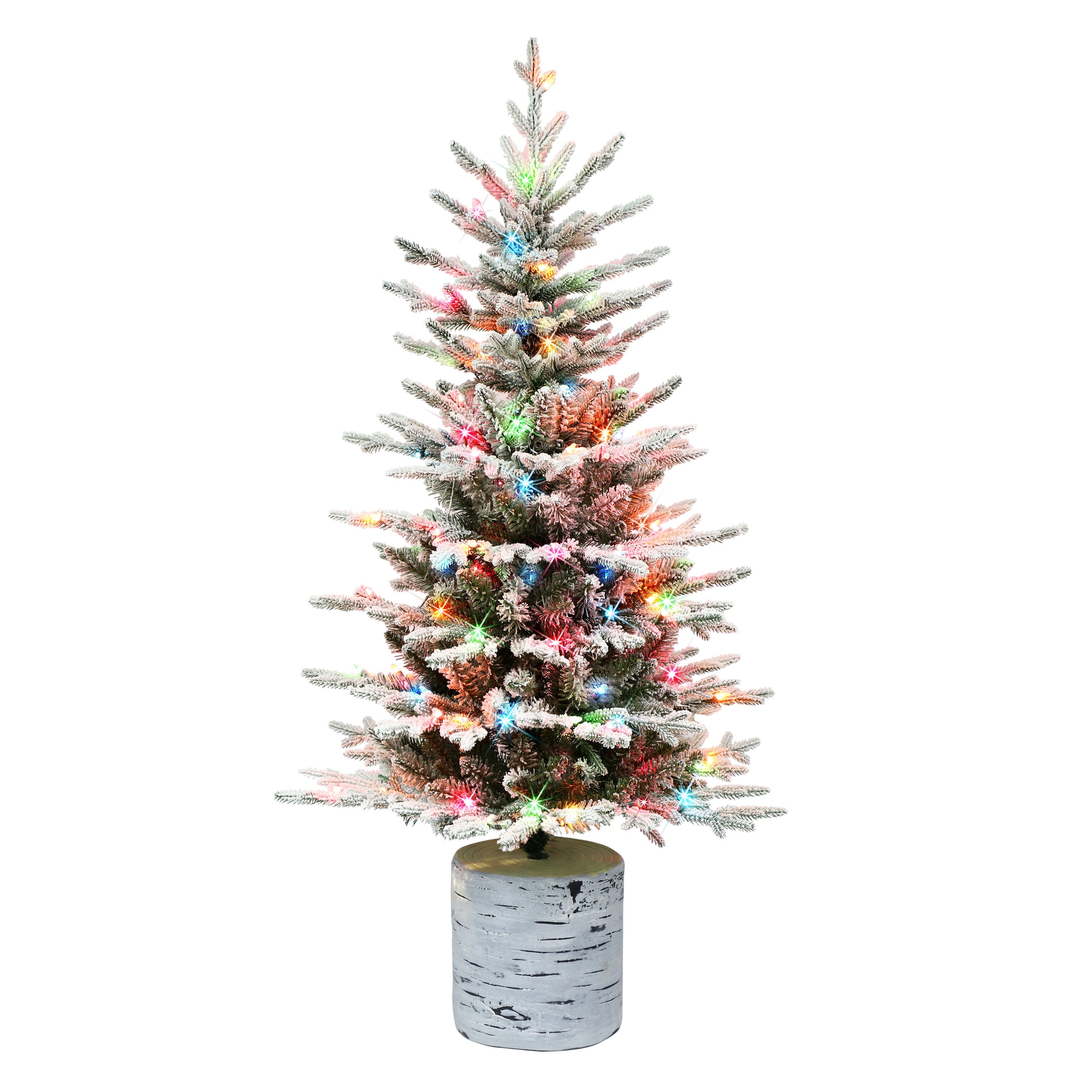 6 Pack: 4.5ft. Pre-Lit Flocked Arctic Fir Artificial Christmas Tree, Multicolor Lights