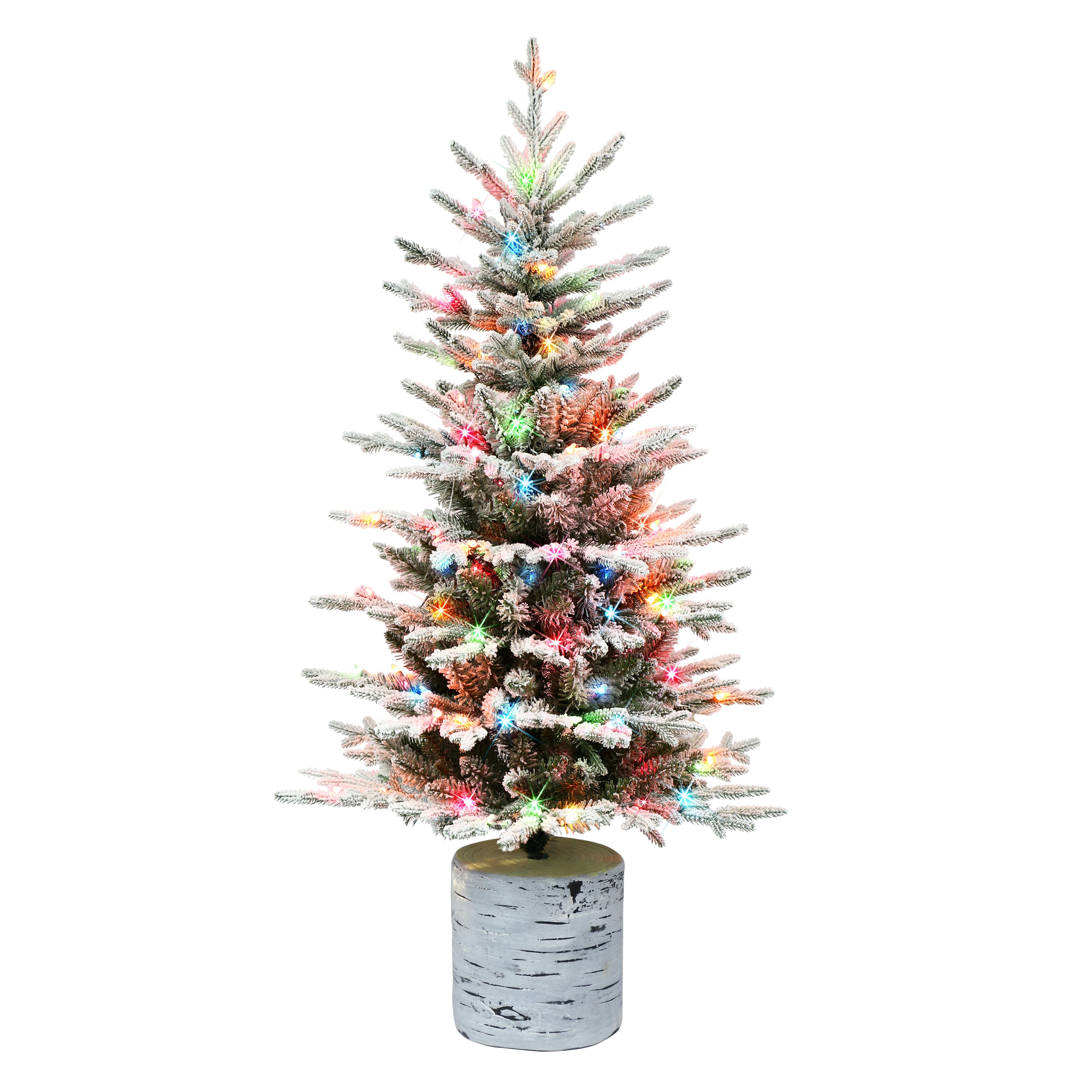 4.5ft. Pre-Lit Flocked Arctic Fir Artificial Christmas Tree, Multicolor Lights