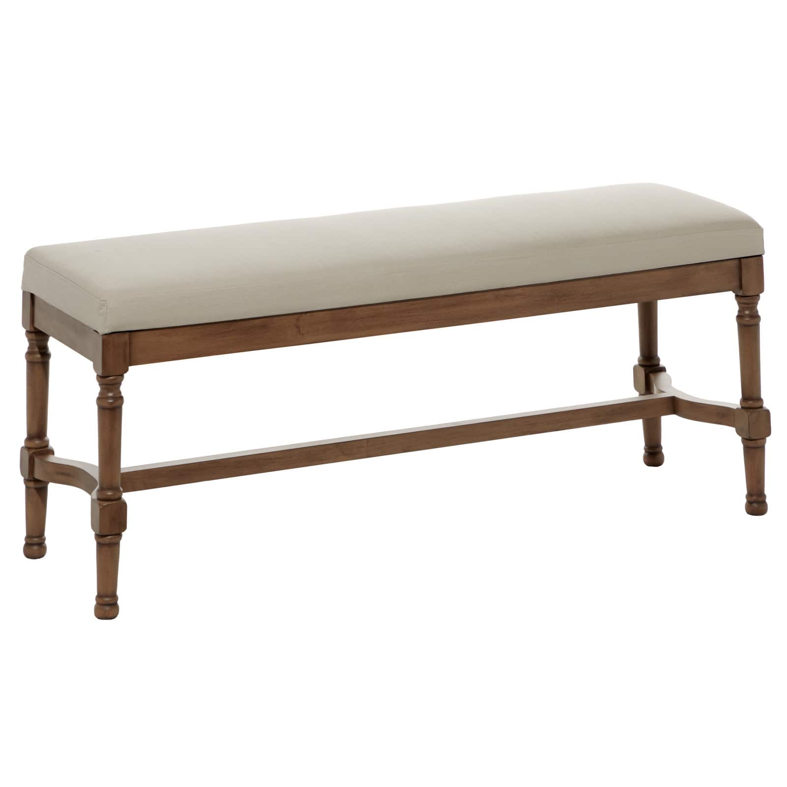 Brown Wood &#x26; Linen Traditional Bench