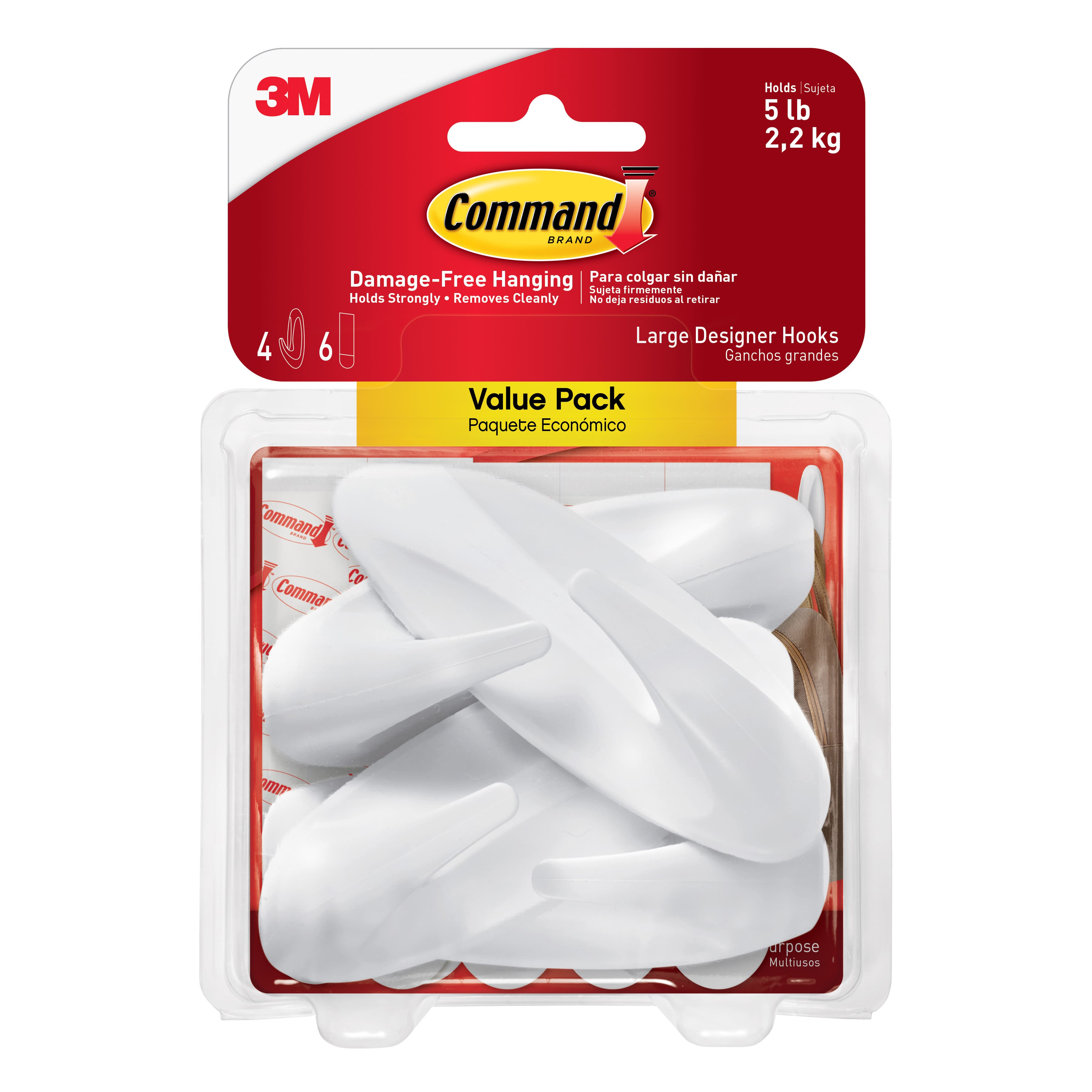 3M Command No Damage Hooks 6pk 3 in. L White 12 Strips Included Holds up to  3lbs