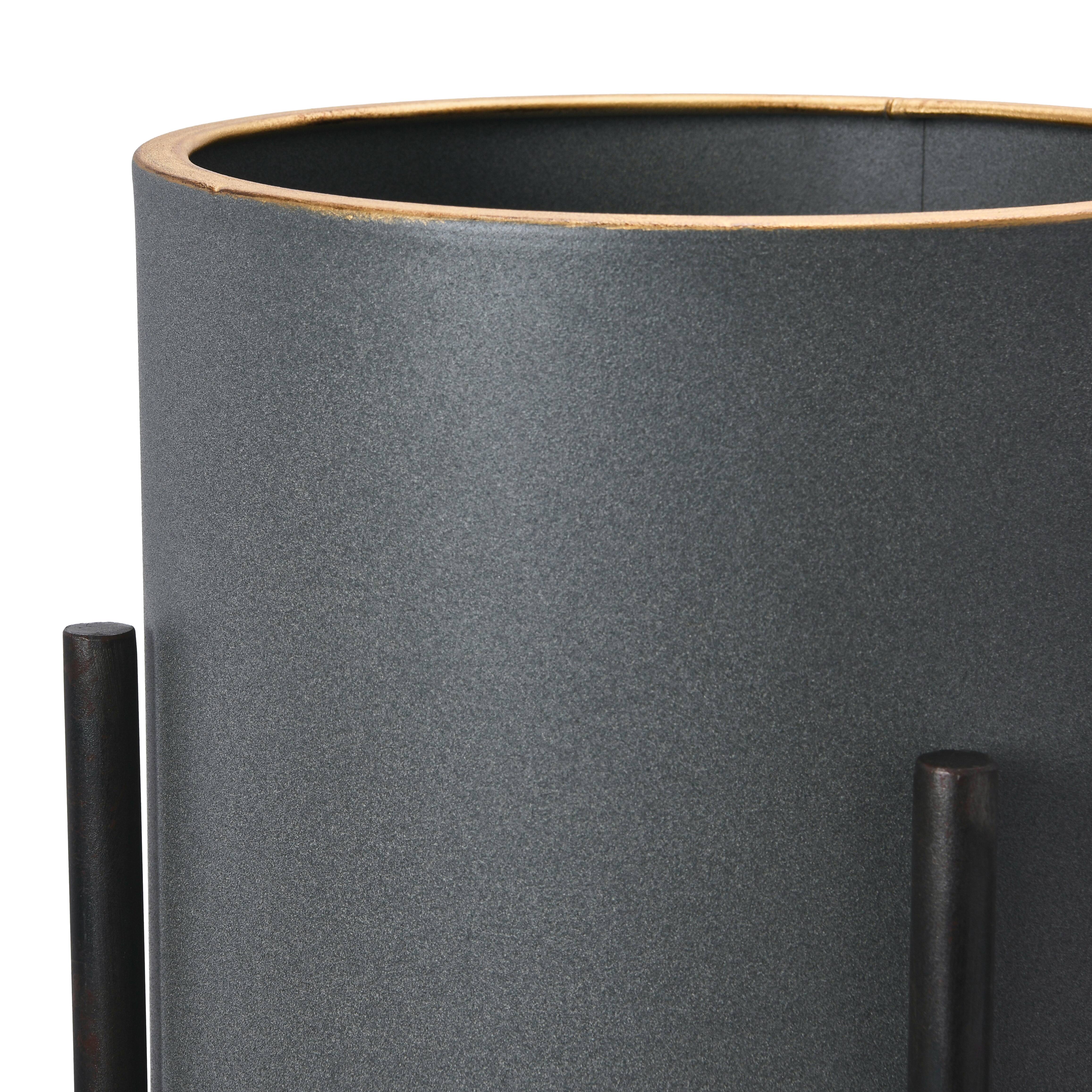 Hello Honey® Charcoal Grey & Black Boho Metal Planters with Gold Rim & Stands Set