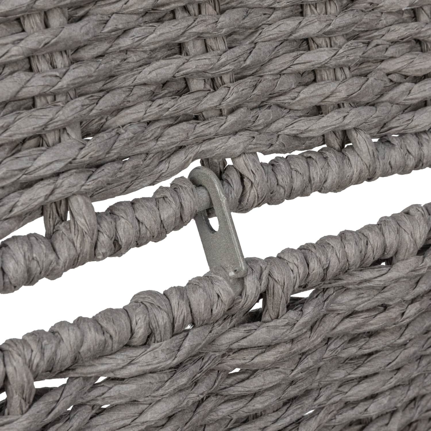 Gray Woven Paper Rope Storage Chest with Hinged Lid & Integrated Handles