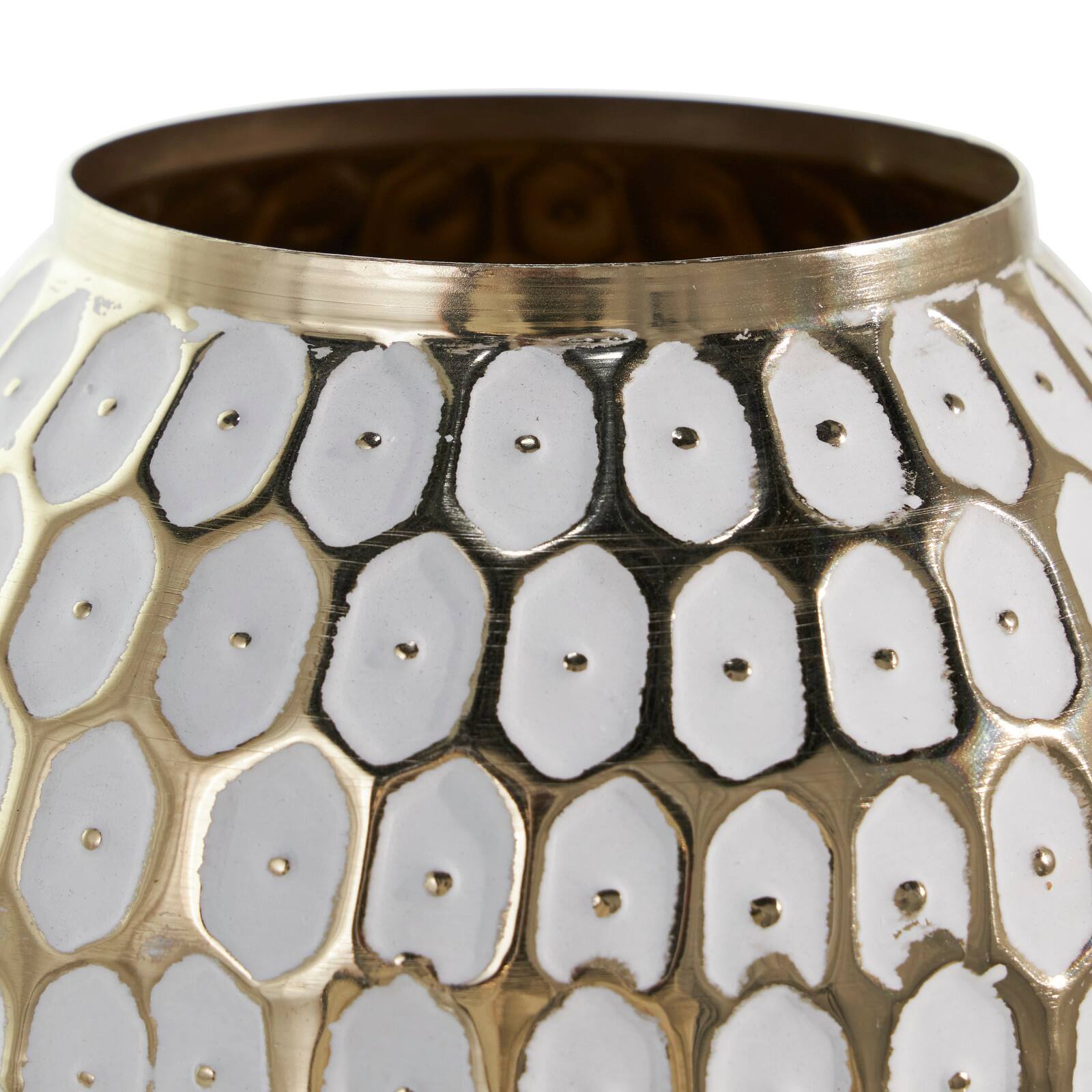 11" Gold & White Geometric Dot Metal Vase