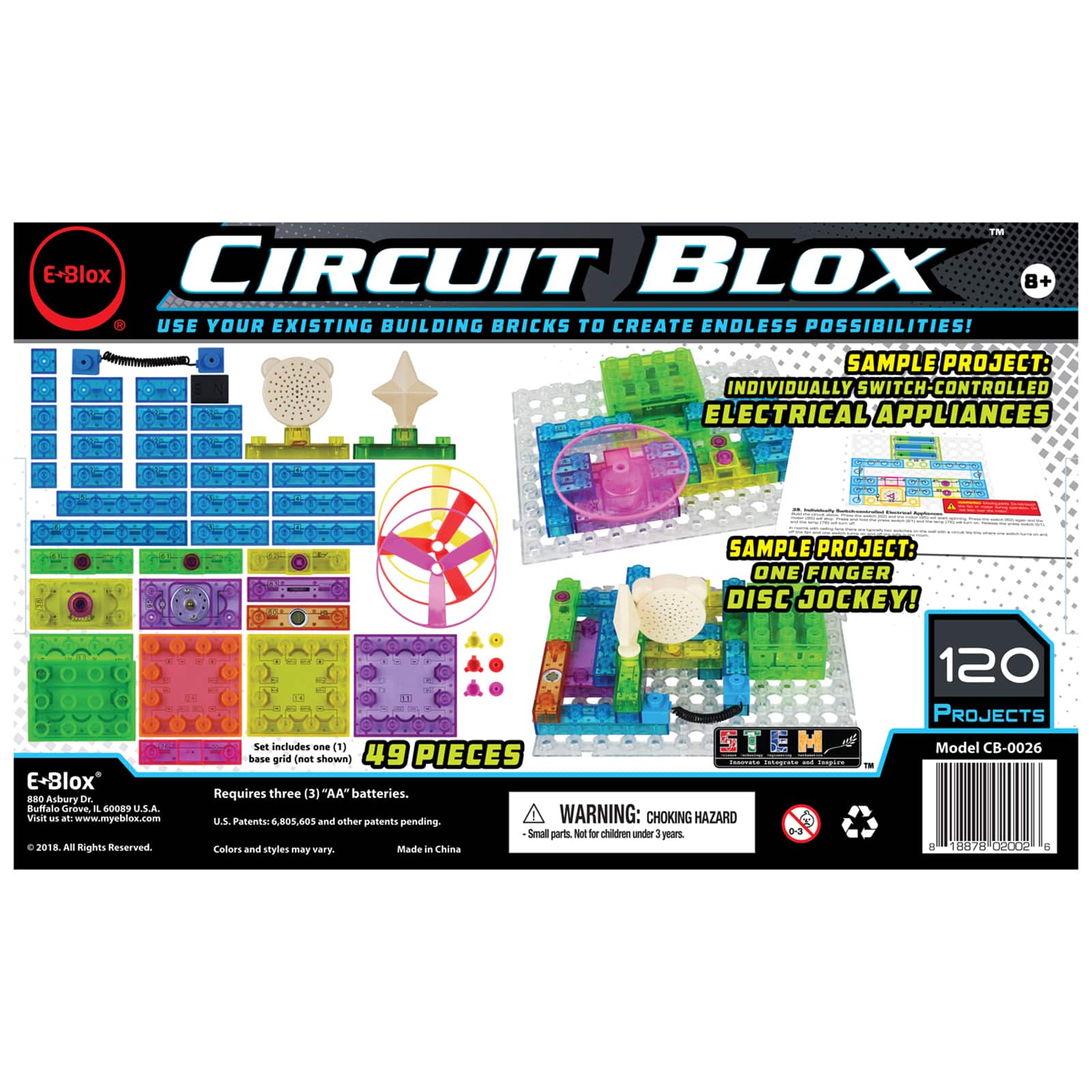 E-Blox&#xAE; Circuit Blox&#x2122; 120 Project Circuit Board Building Block Set, 49 Pieces