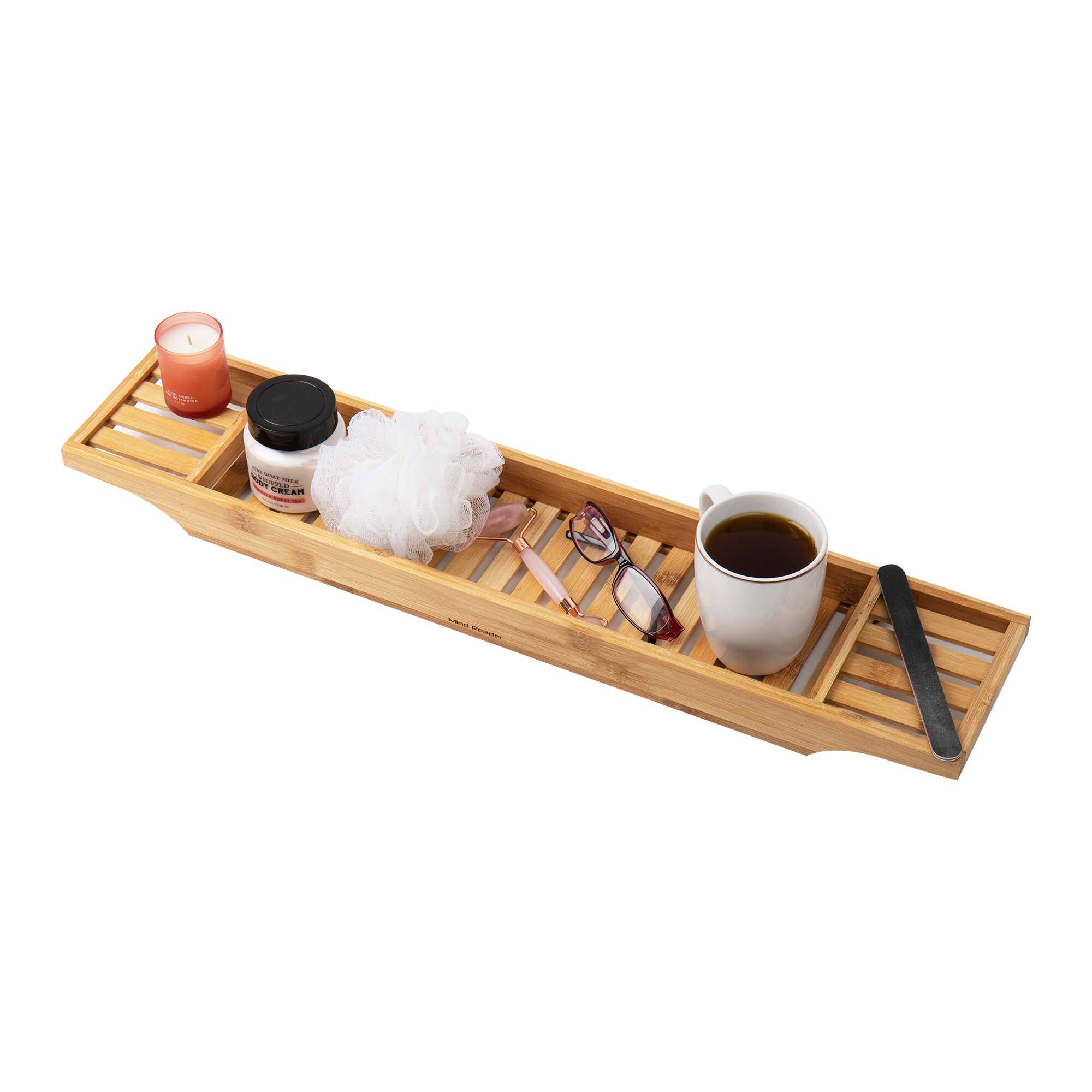 Mind Reader Bali Collection Luxury Bamboo Bath Caddy & Roll Up Mat Set